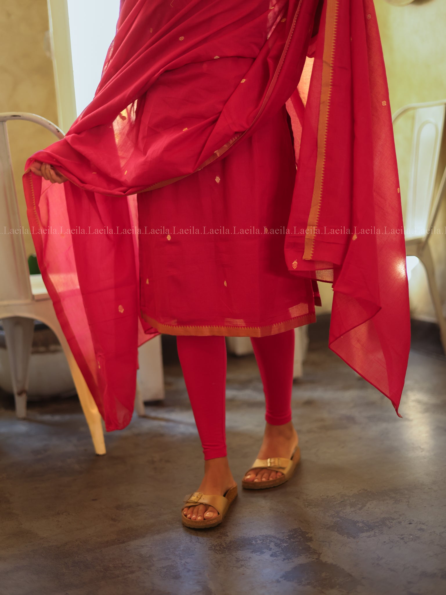 Pink Malar Narayanpet Top & Dupatta