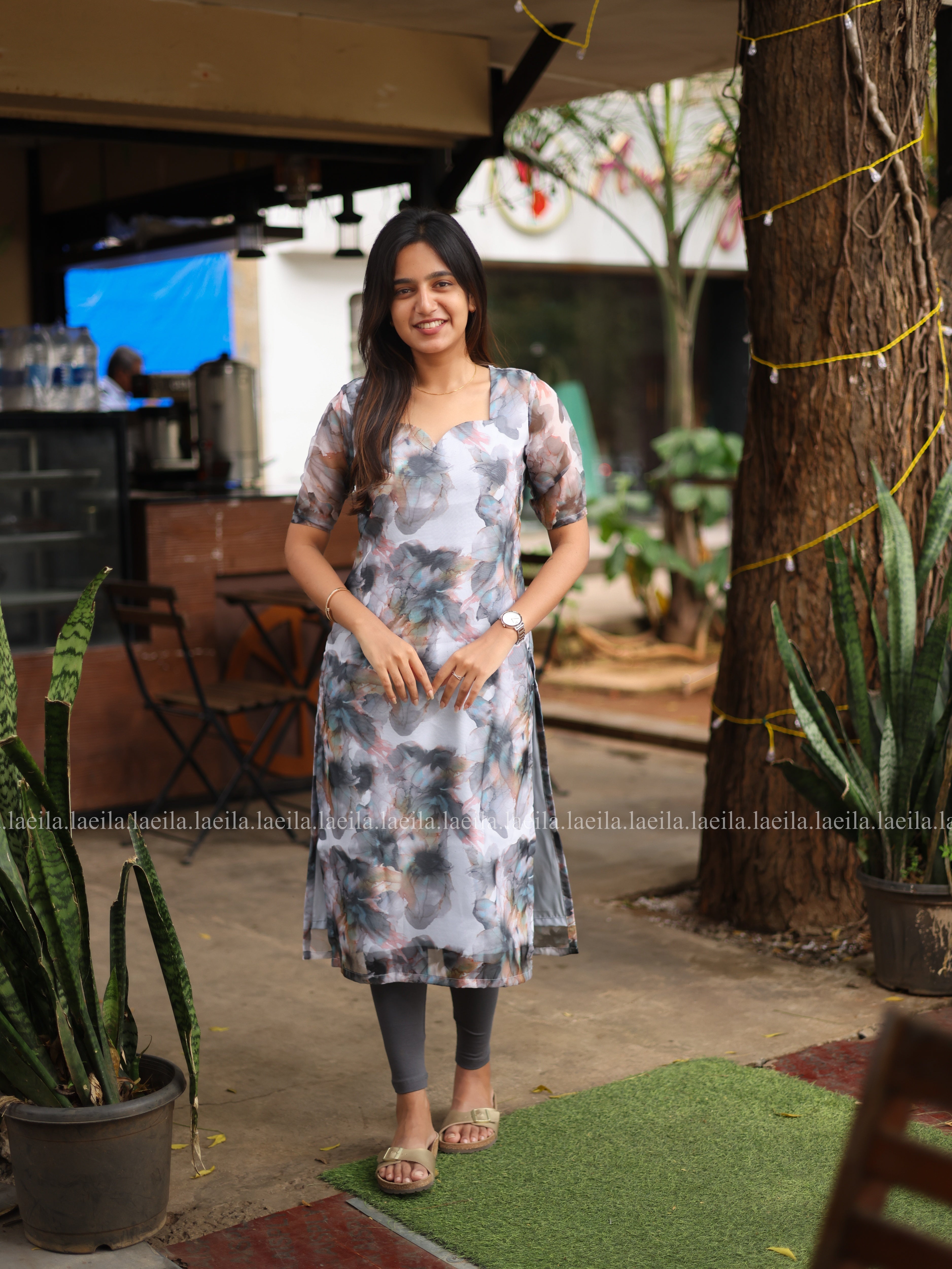 Grey Multitint Organza Top