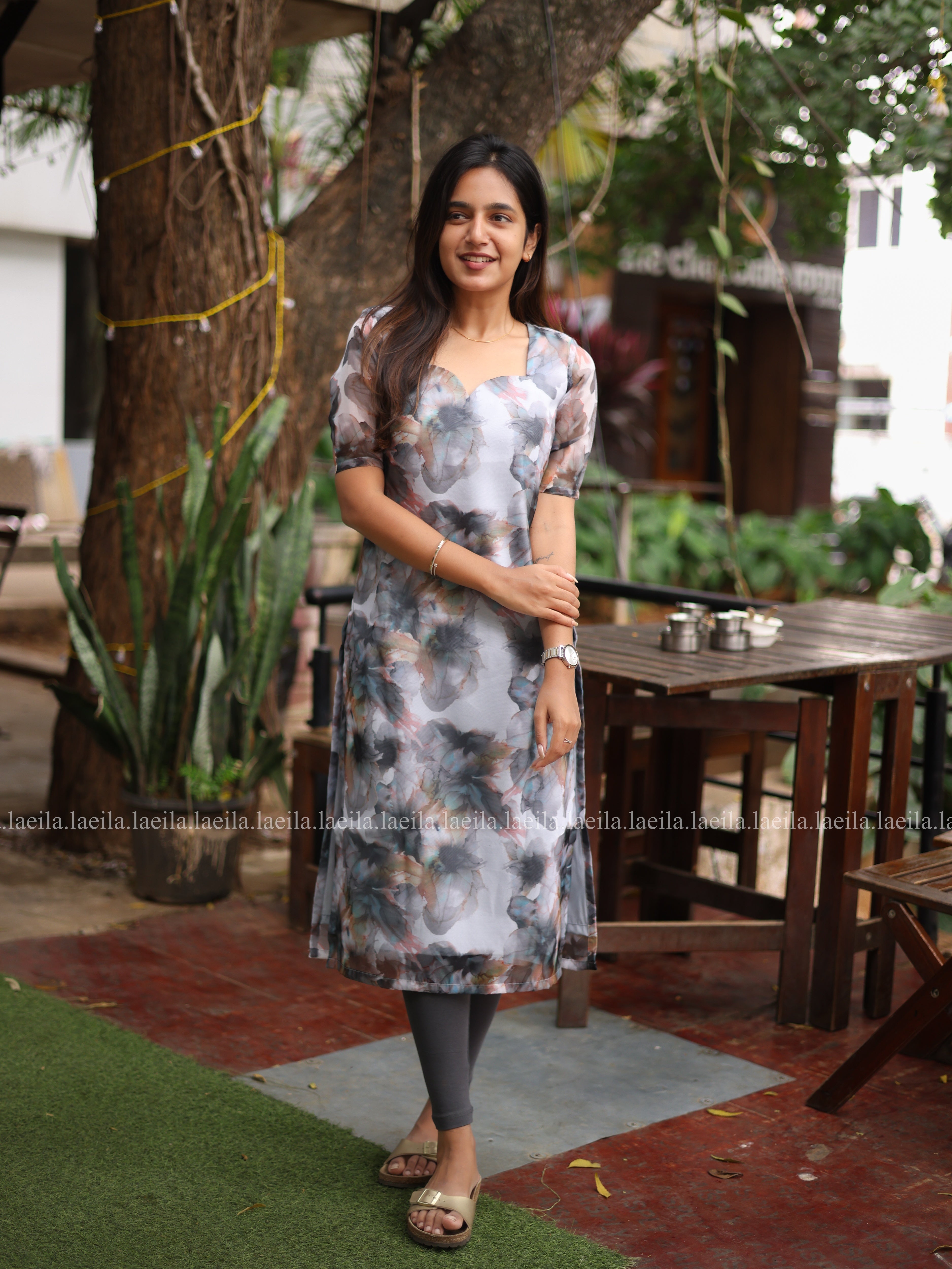 Grey Multitint Organza Top