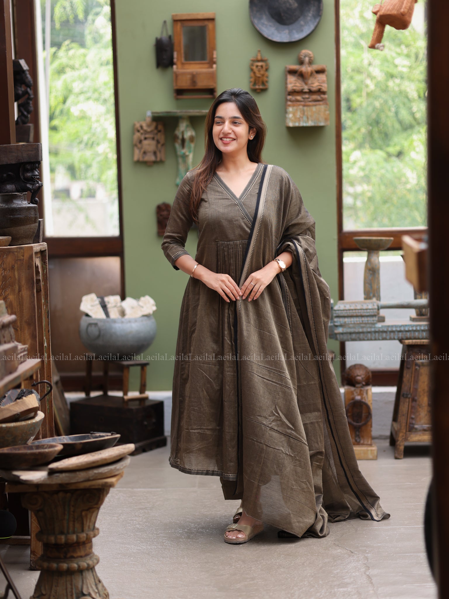 Antique Olive Malar Narayanpet Salwar set