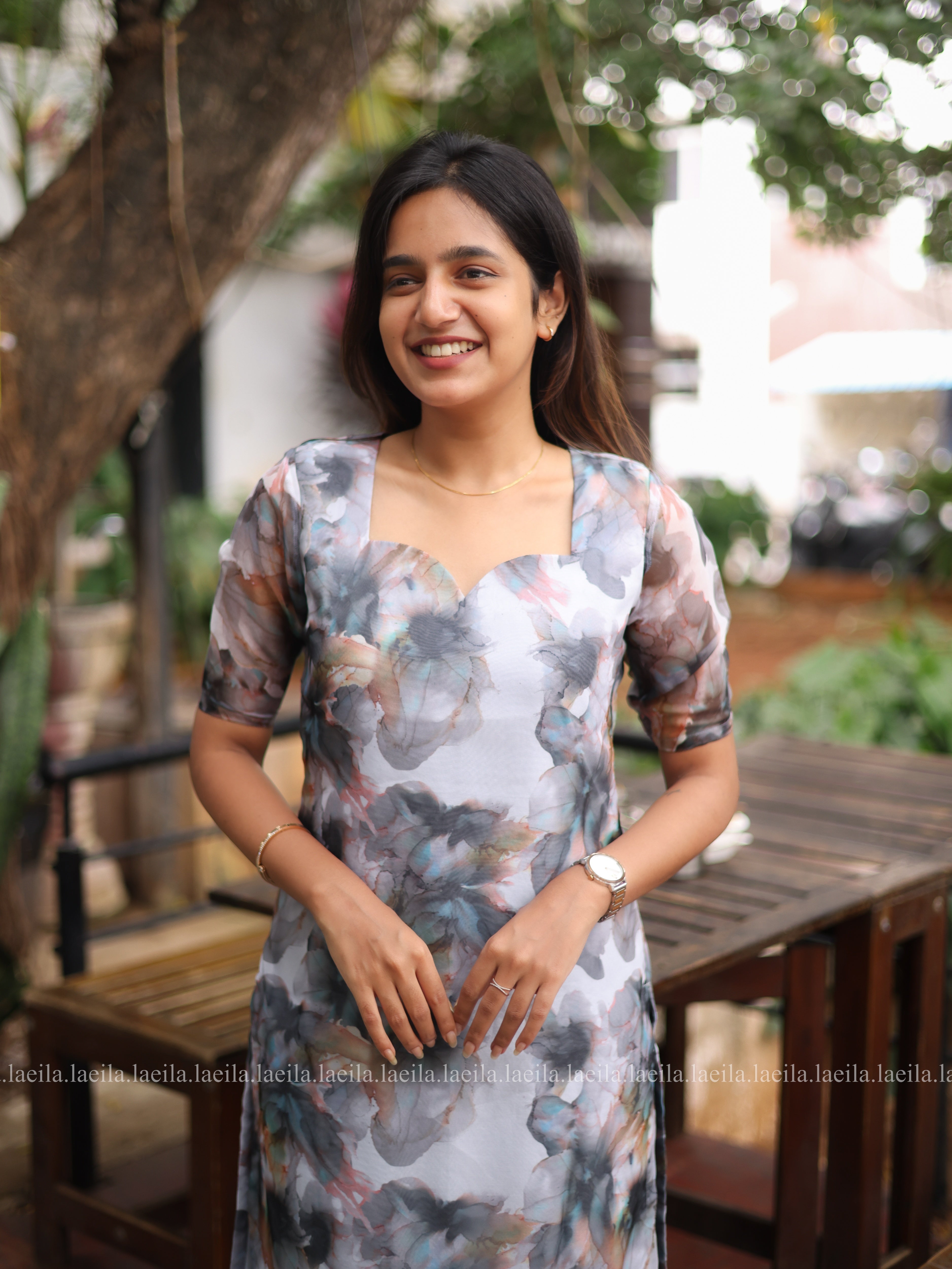 Grey Multitint Organza Top