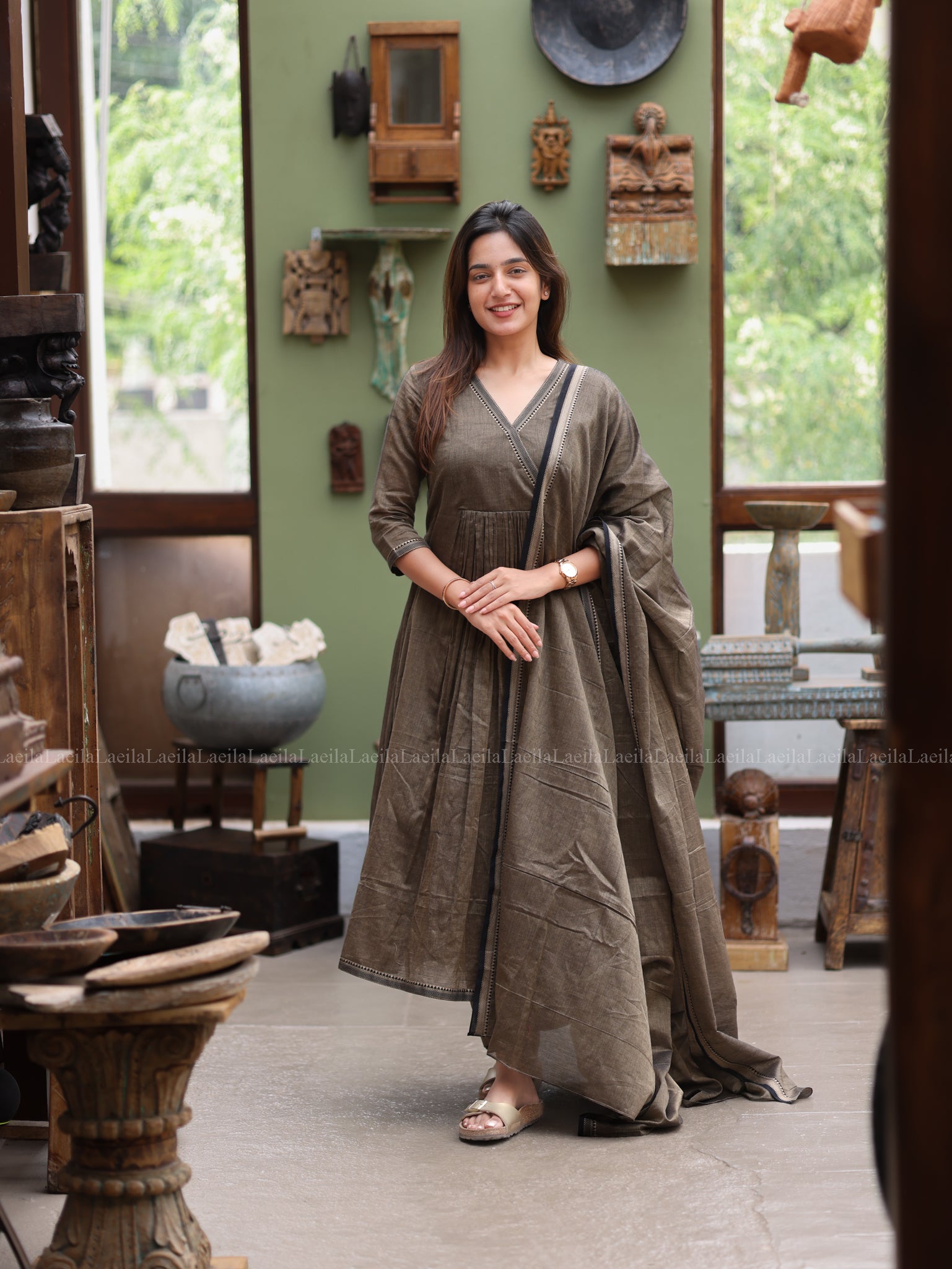 Antique Olive Malar Narayanpet Salwar set