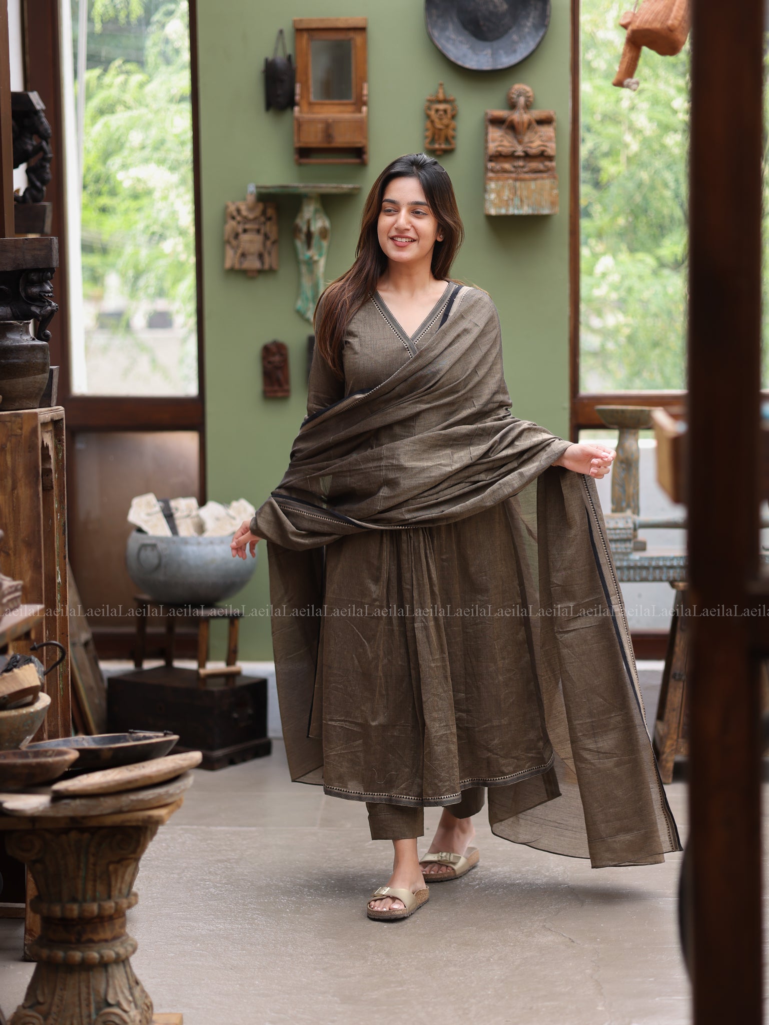 Antique Olive Malar Narayanpet Salwar set