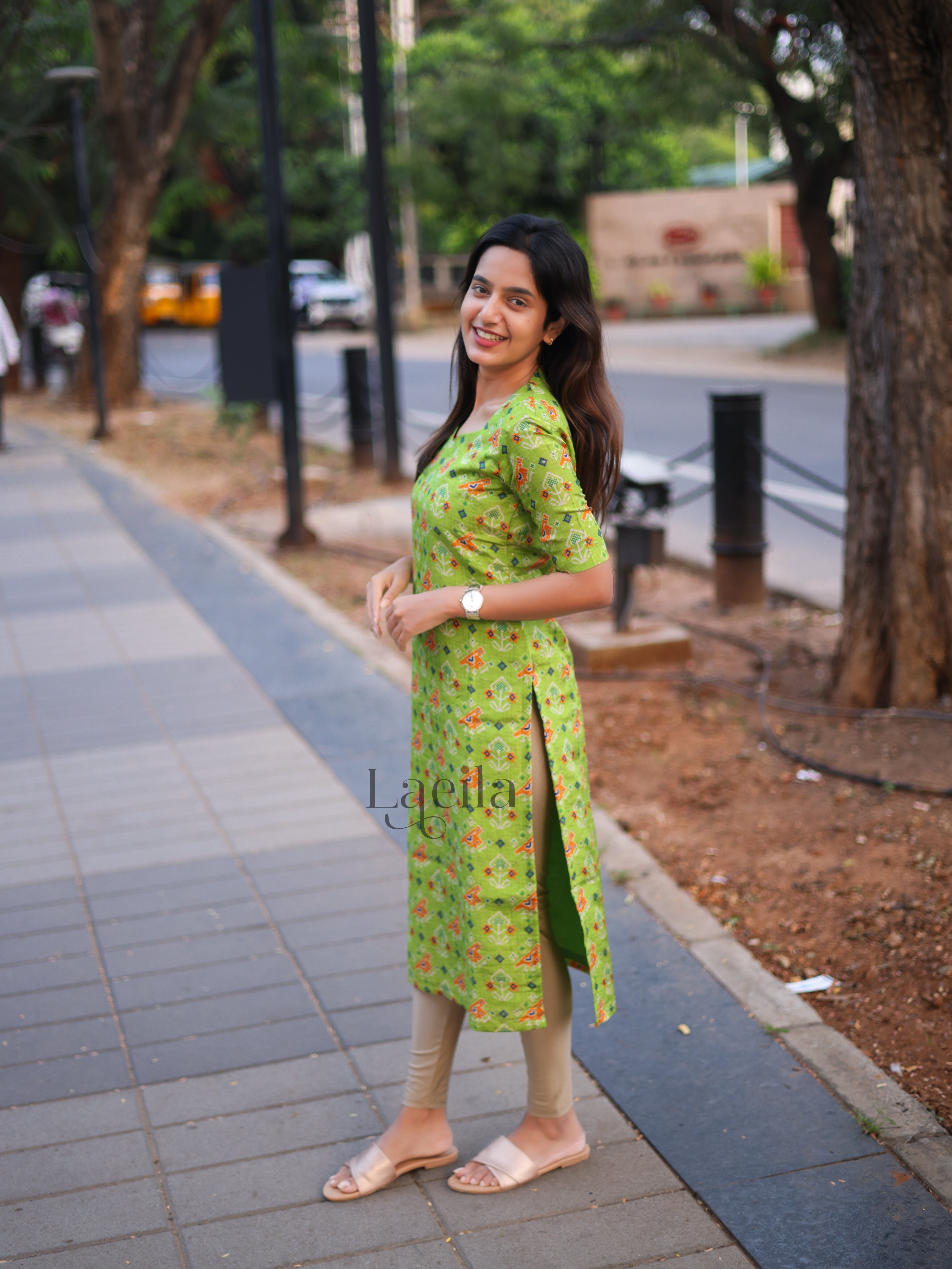 Lime tissue floral top