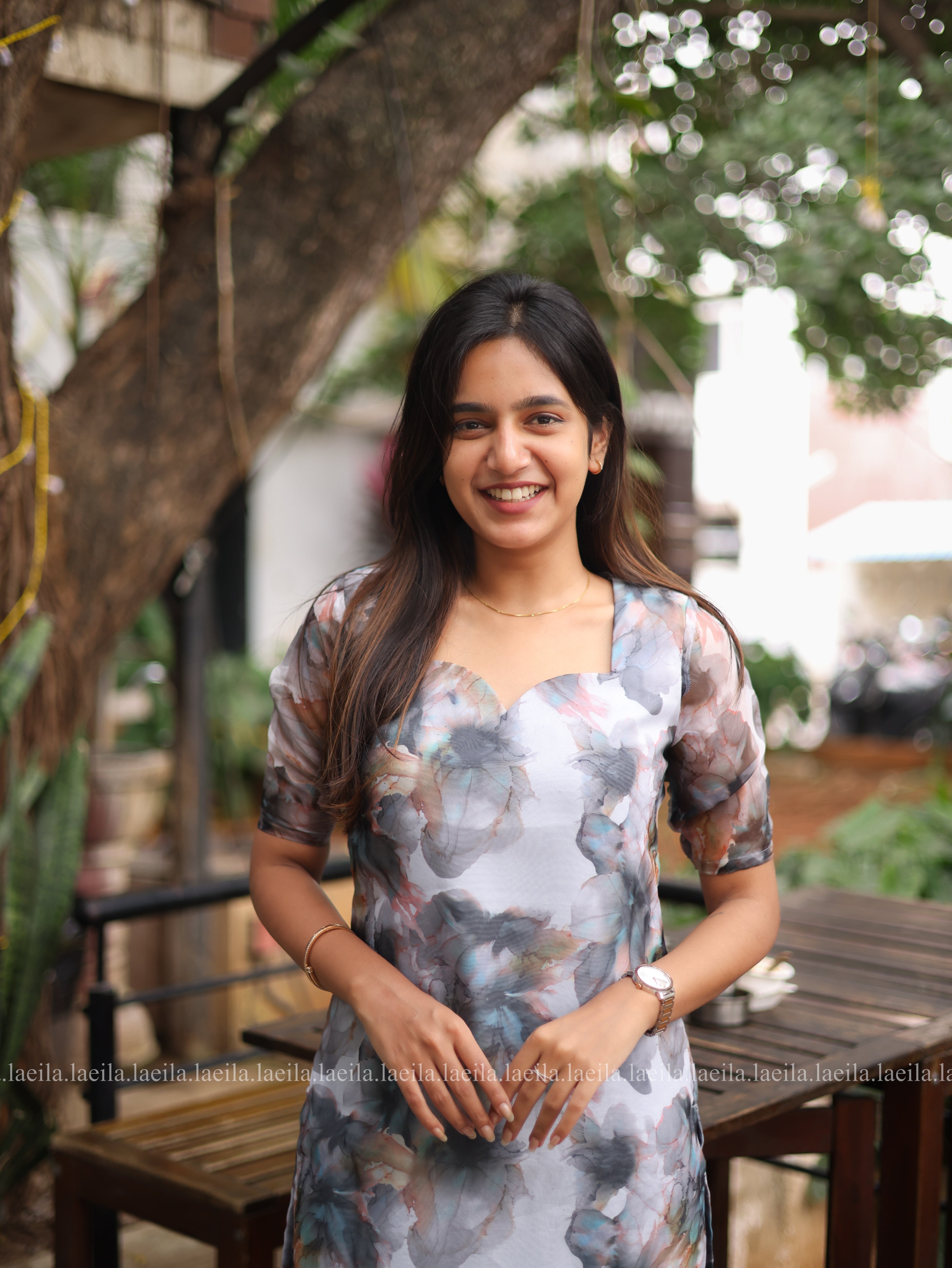 Grey Multitint Organza Top