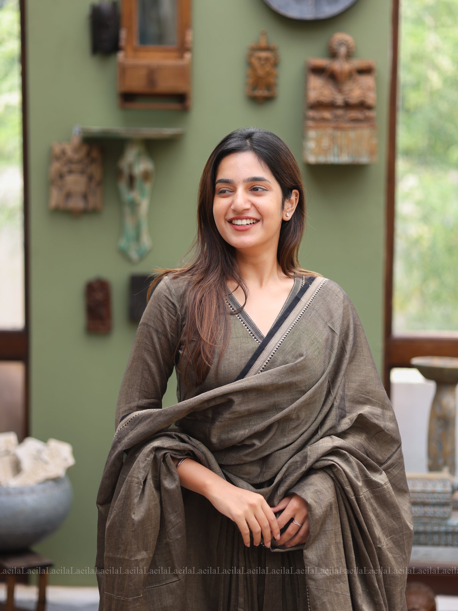 Antique Olive Malar Narayanpet Salwar set