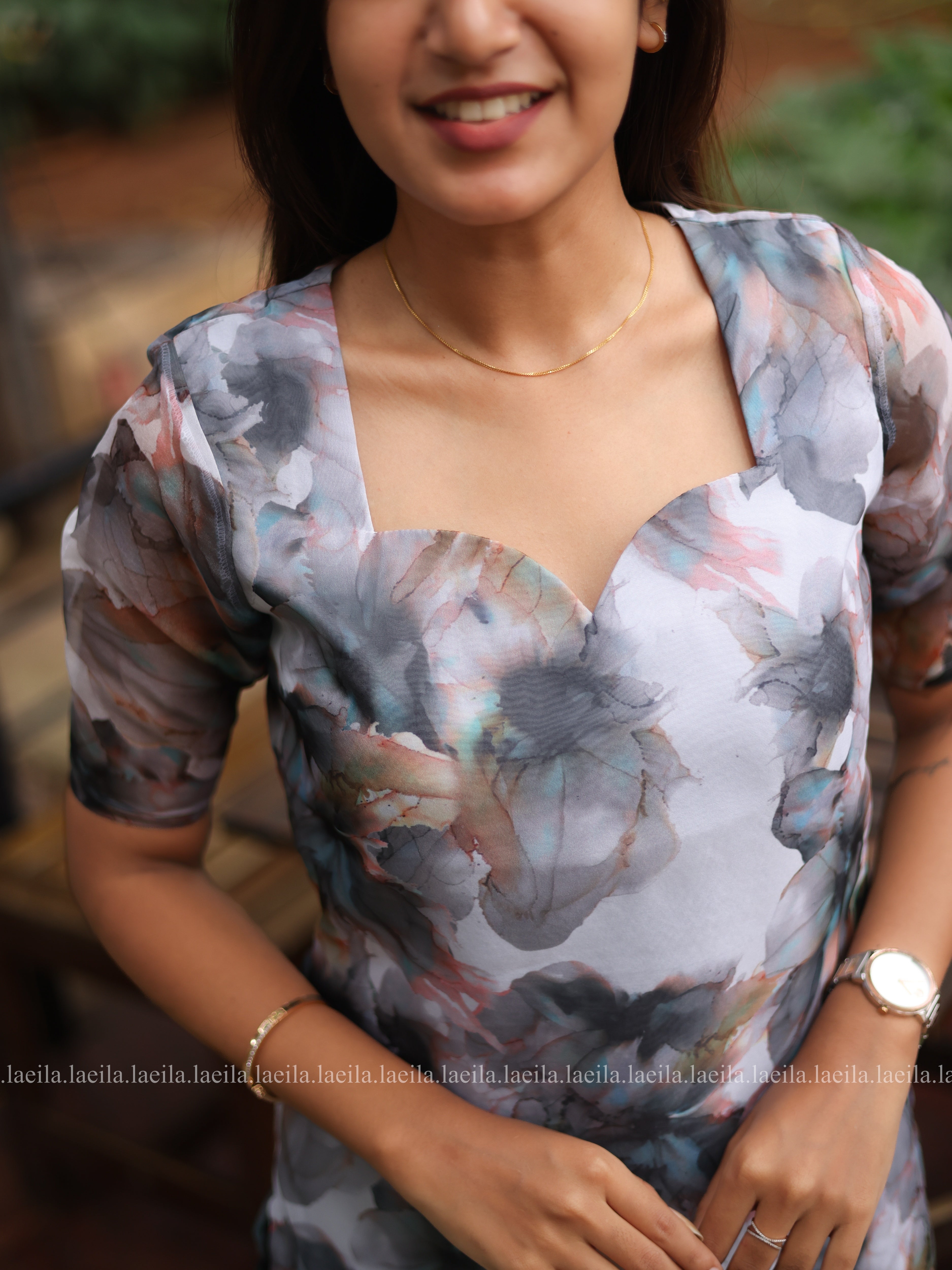 Grey Multitint Organza Top