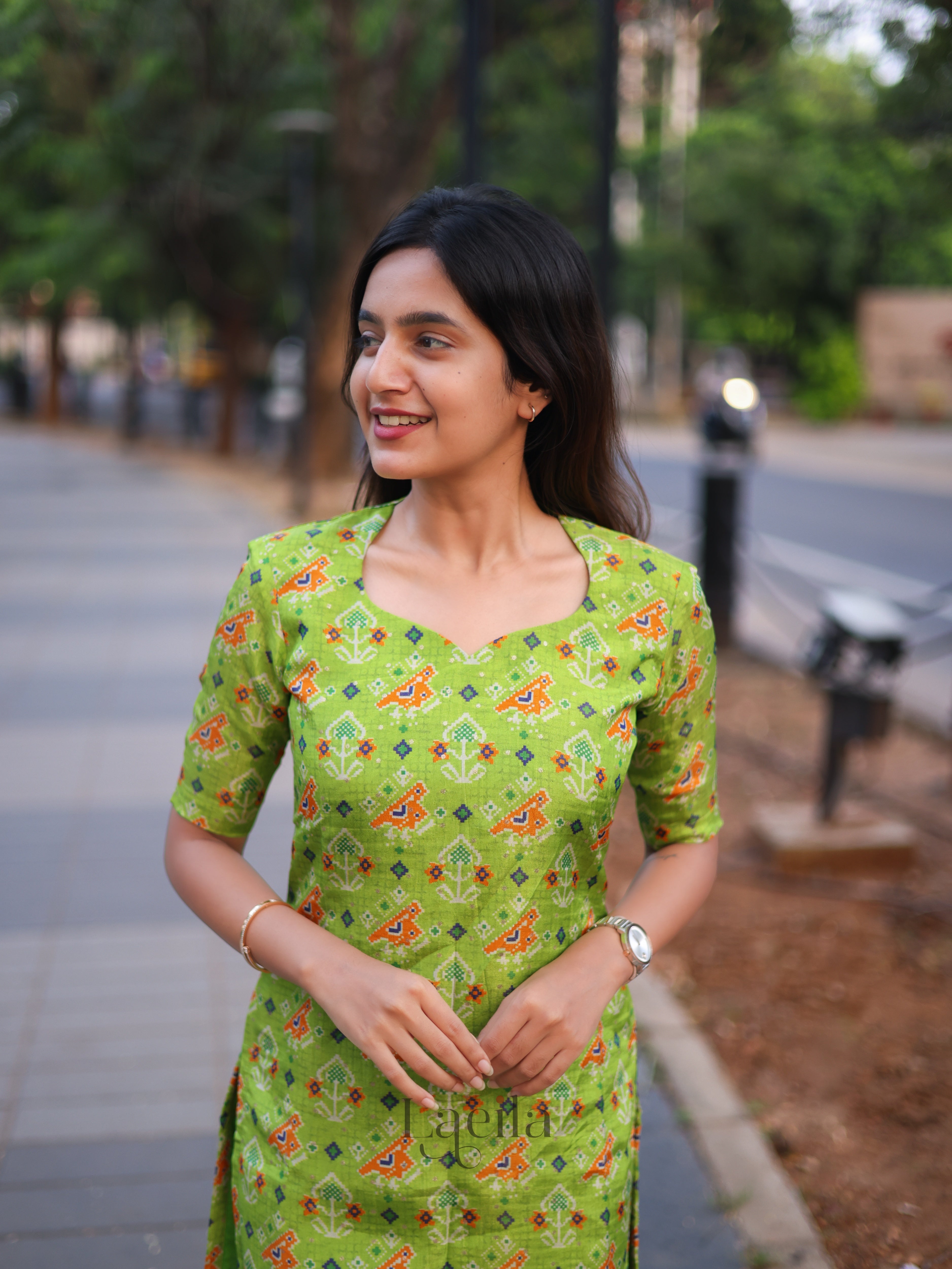Lime tissue floral top