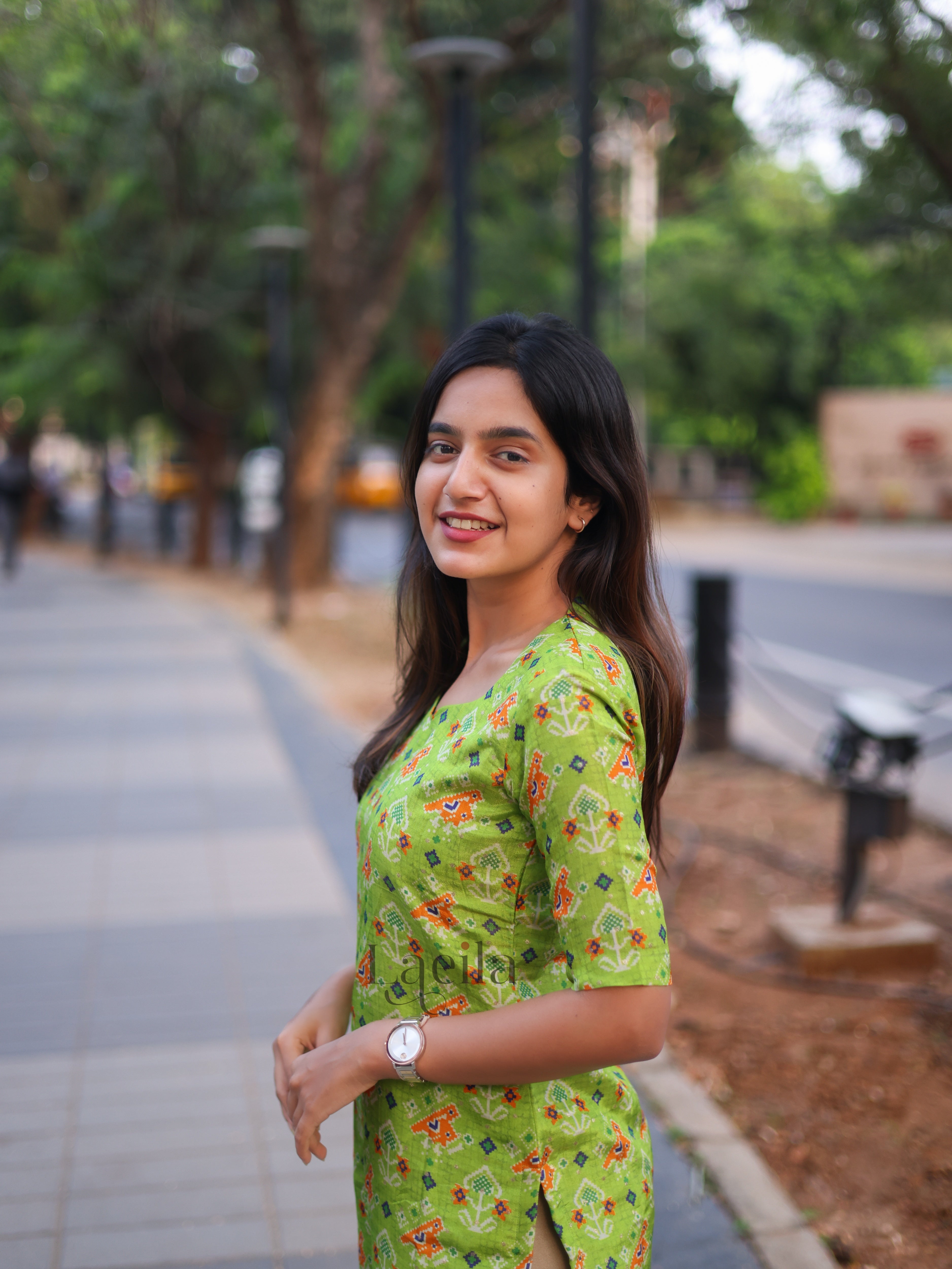 Lime tissue floral top