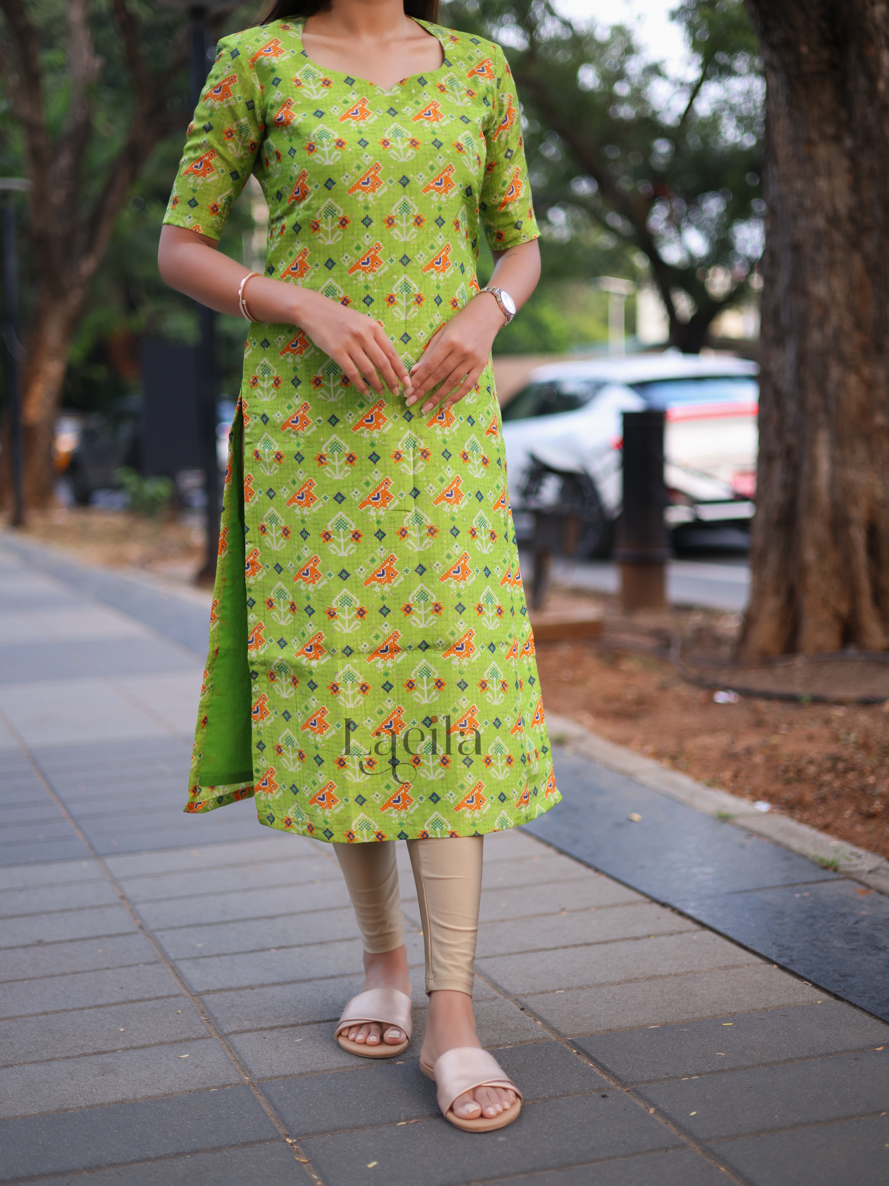 Lime tissue floral top