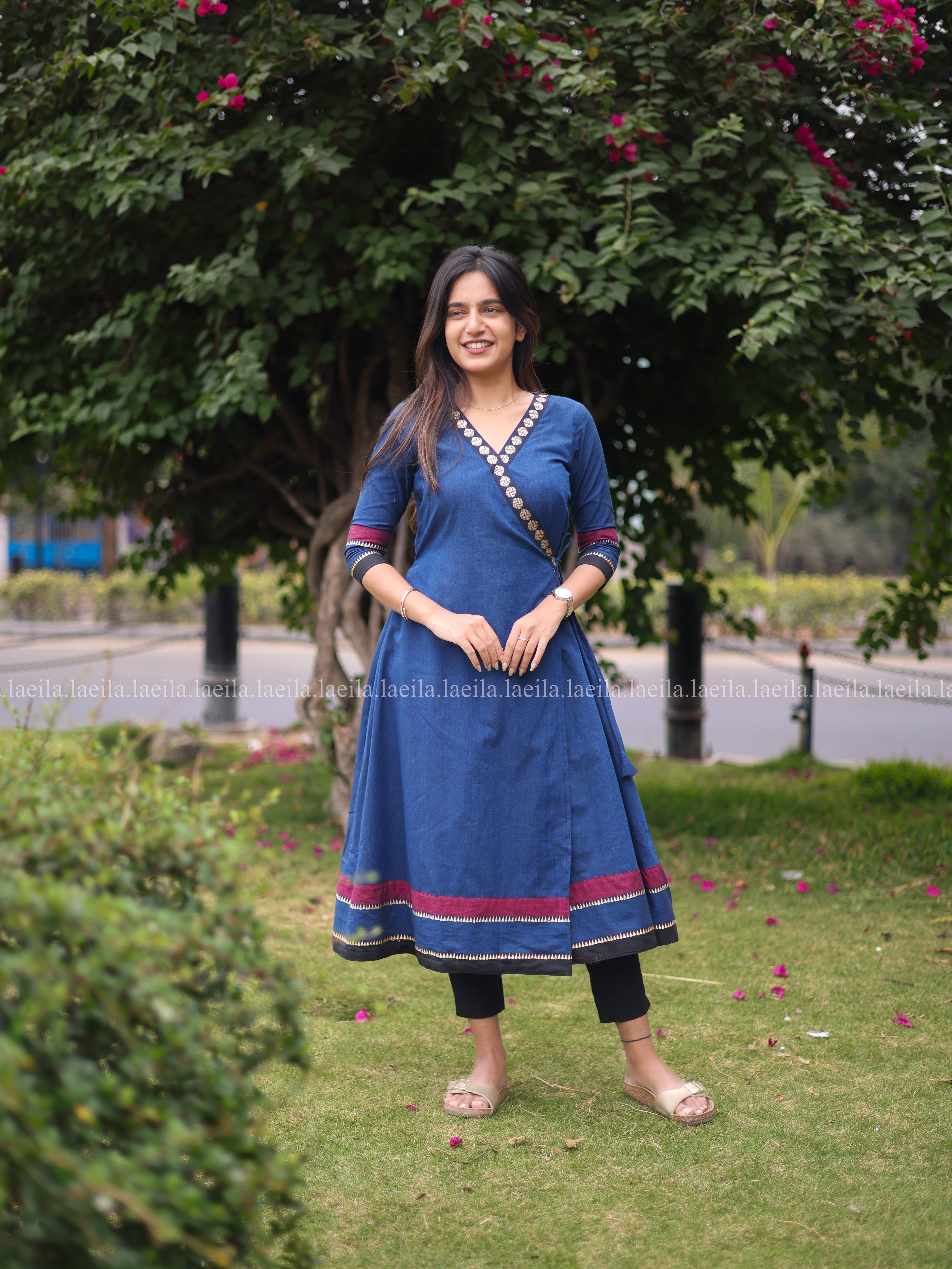 Blue Cotton Side Tie Meenakshi Kanchi top