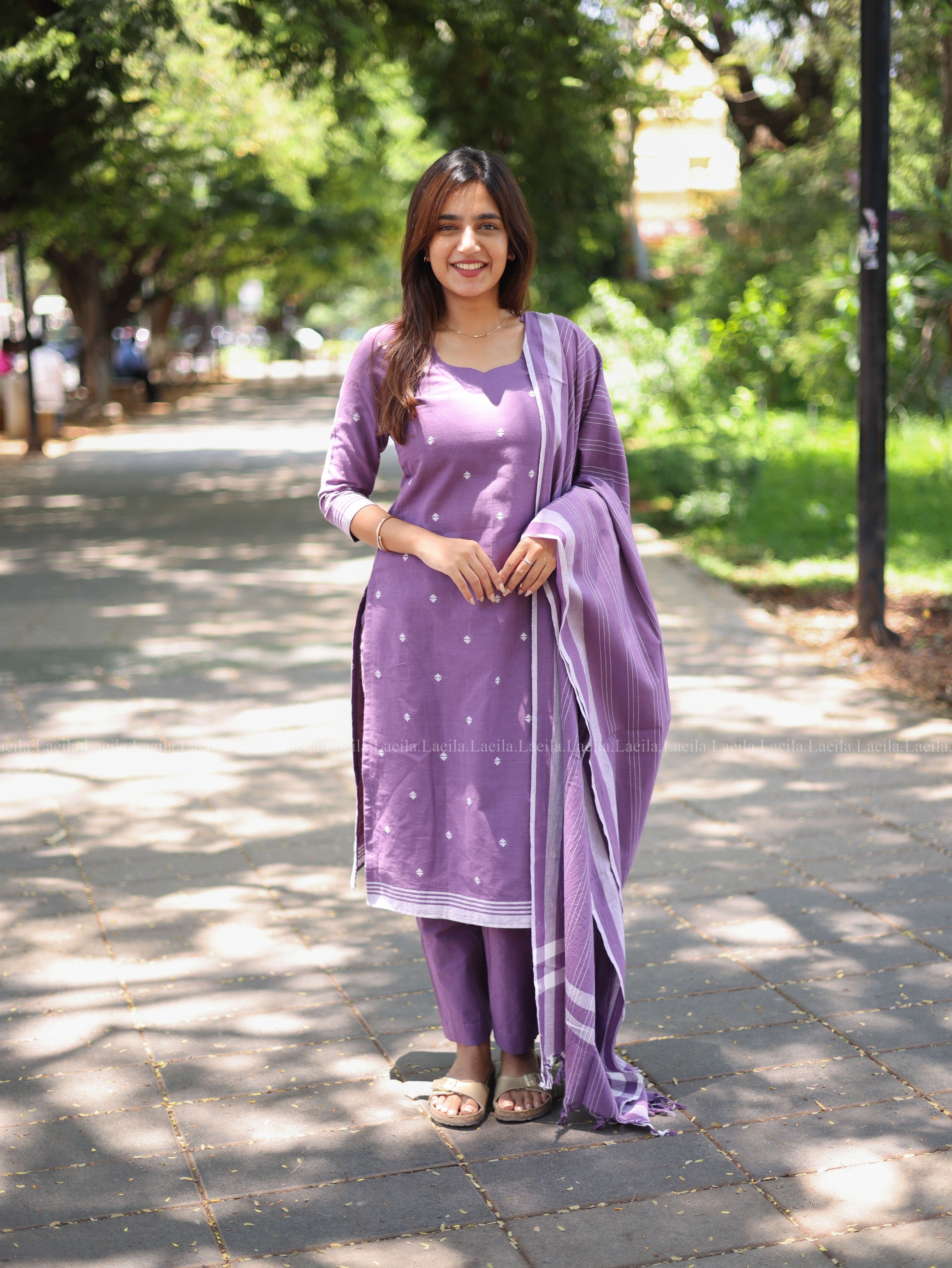 Dark lavender cotton kadhambari set