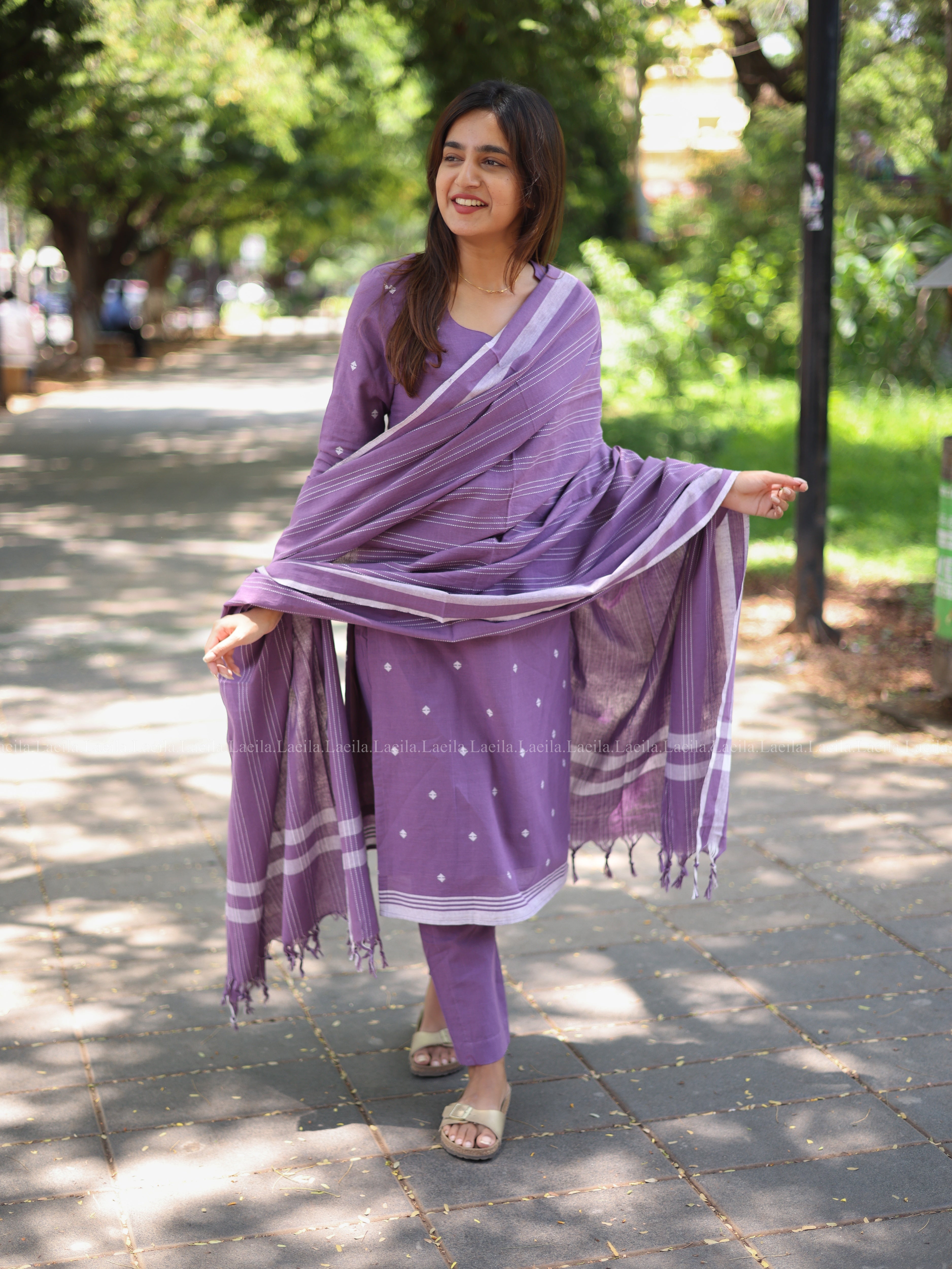 Dark lavender cotton kadhambari set