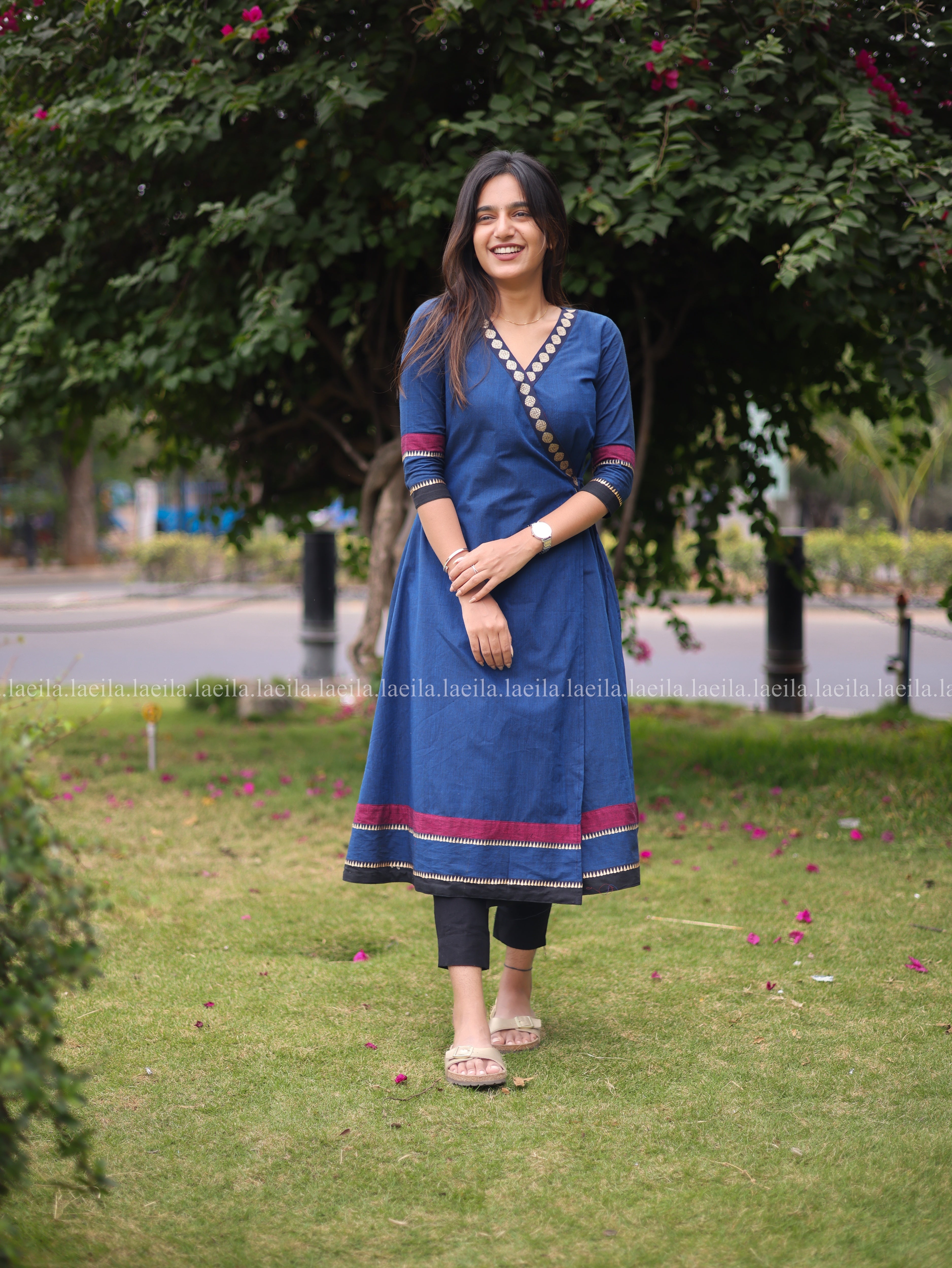 Blue Cotton Side Tie Meenakshi Kanchi top