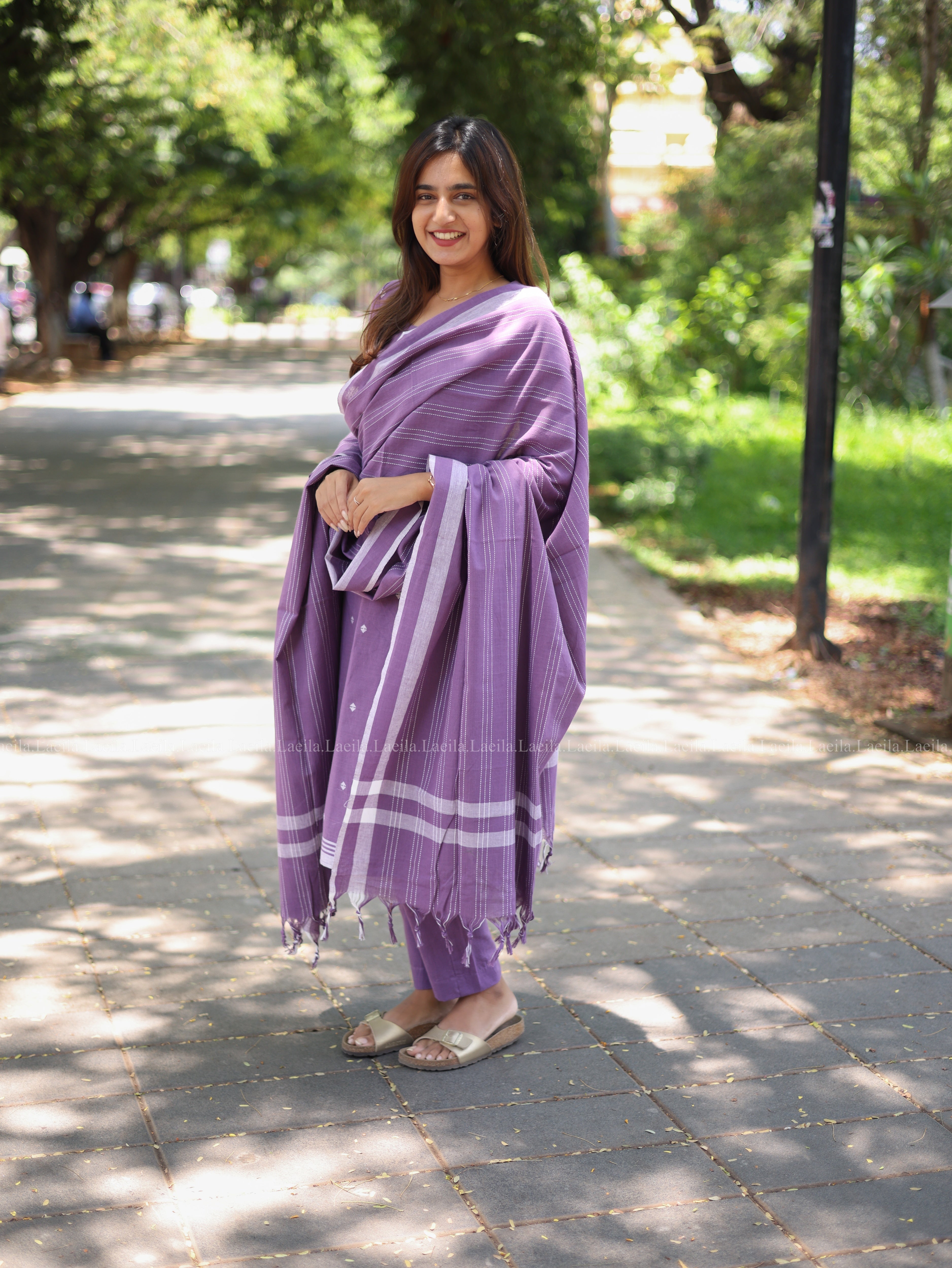 Dark lavender cotton kadhambari set