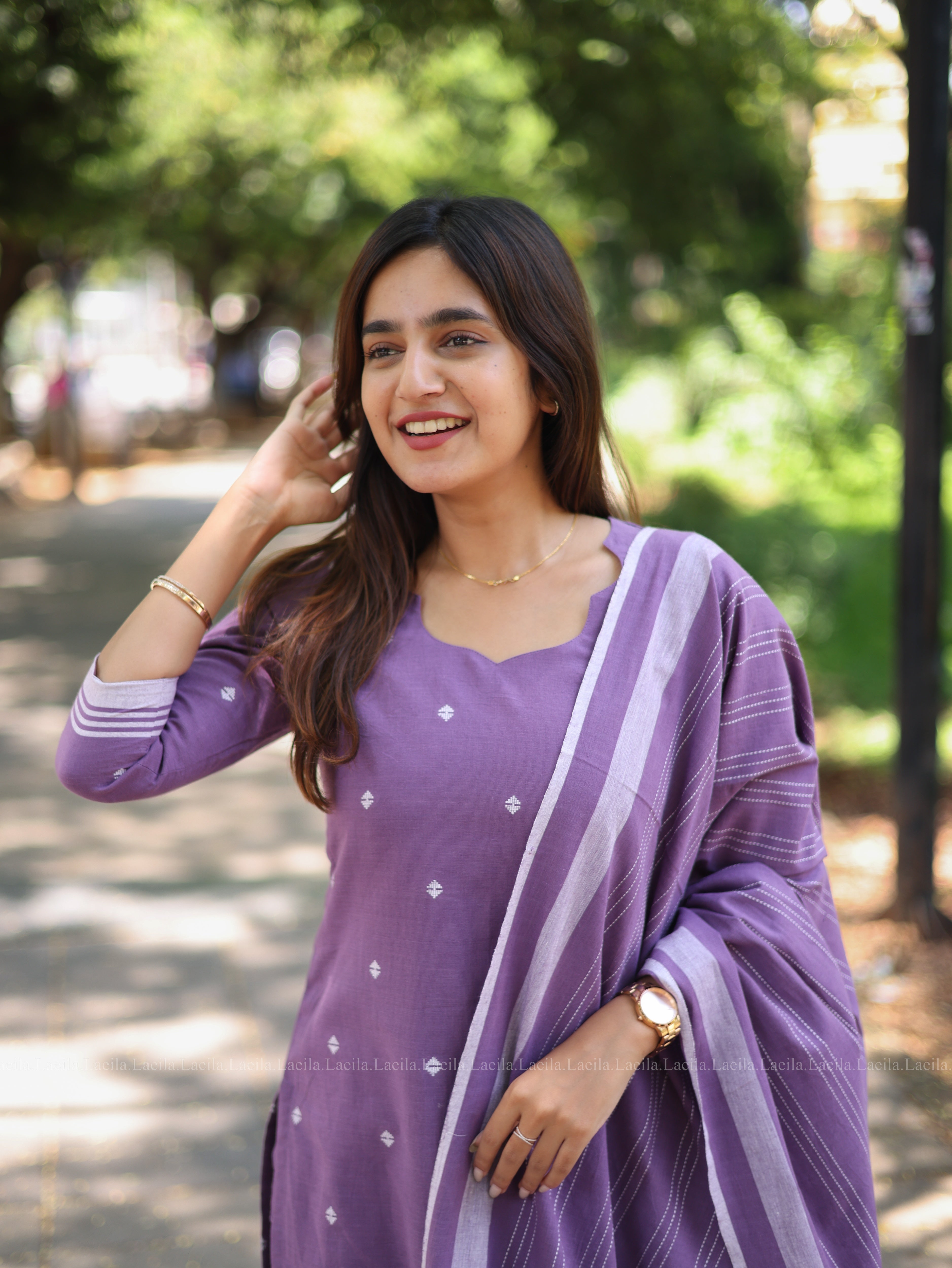 Dark lavender cotton kadhambari set