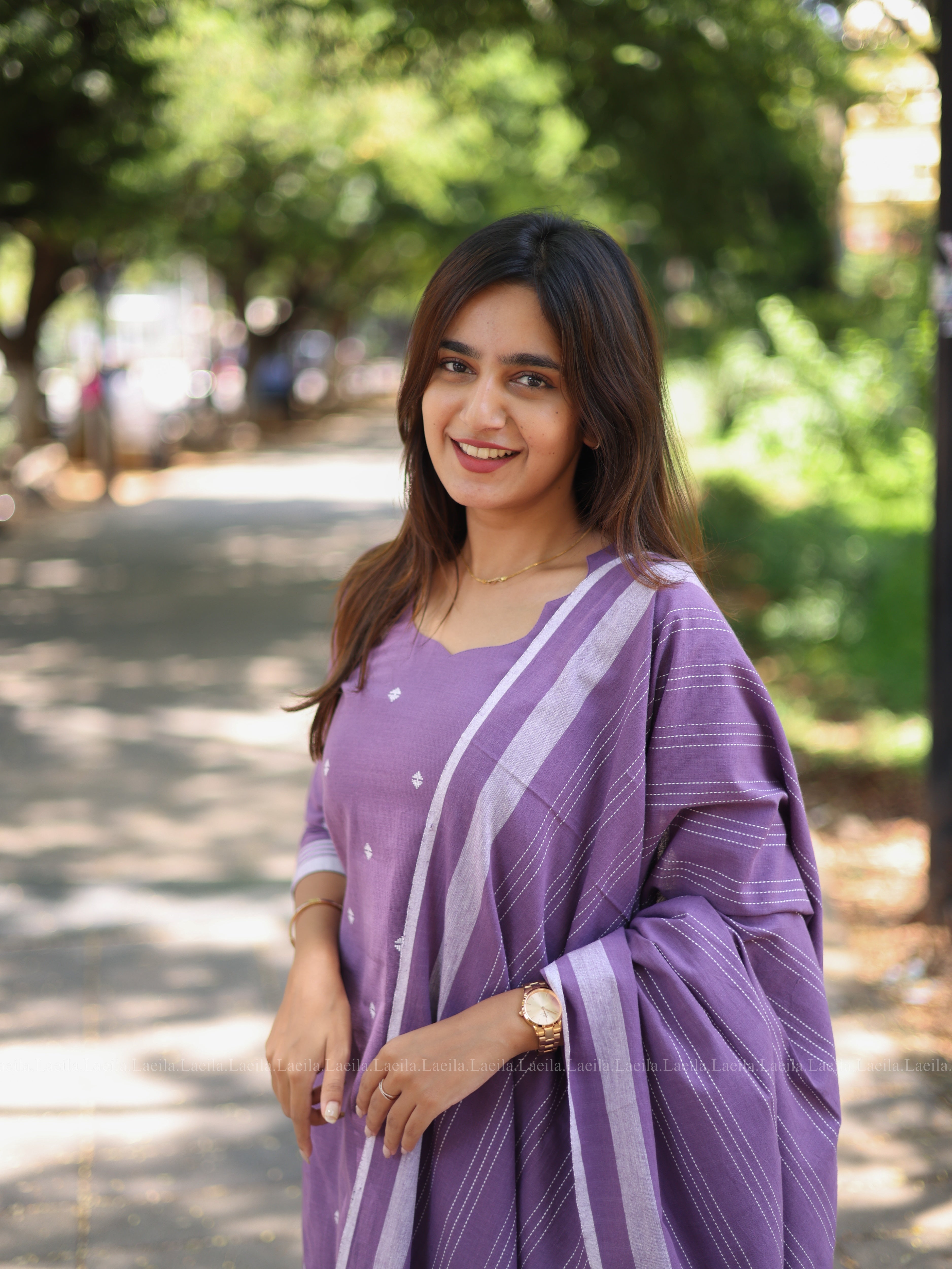 Dark lavender cotton kadhambari set