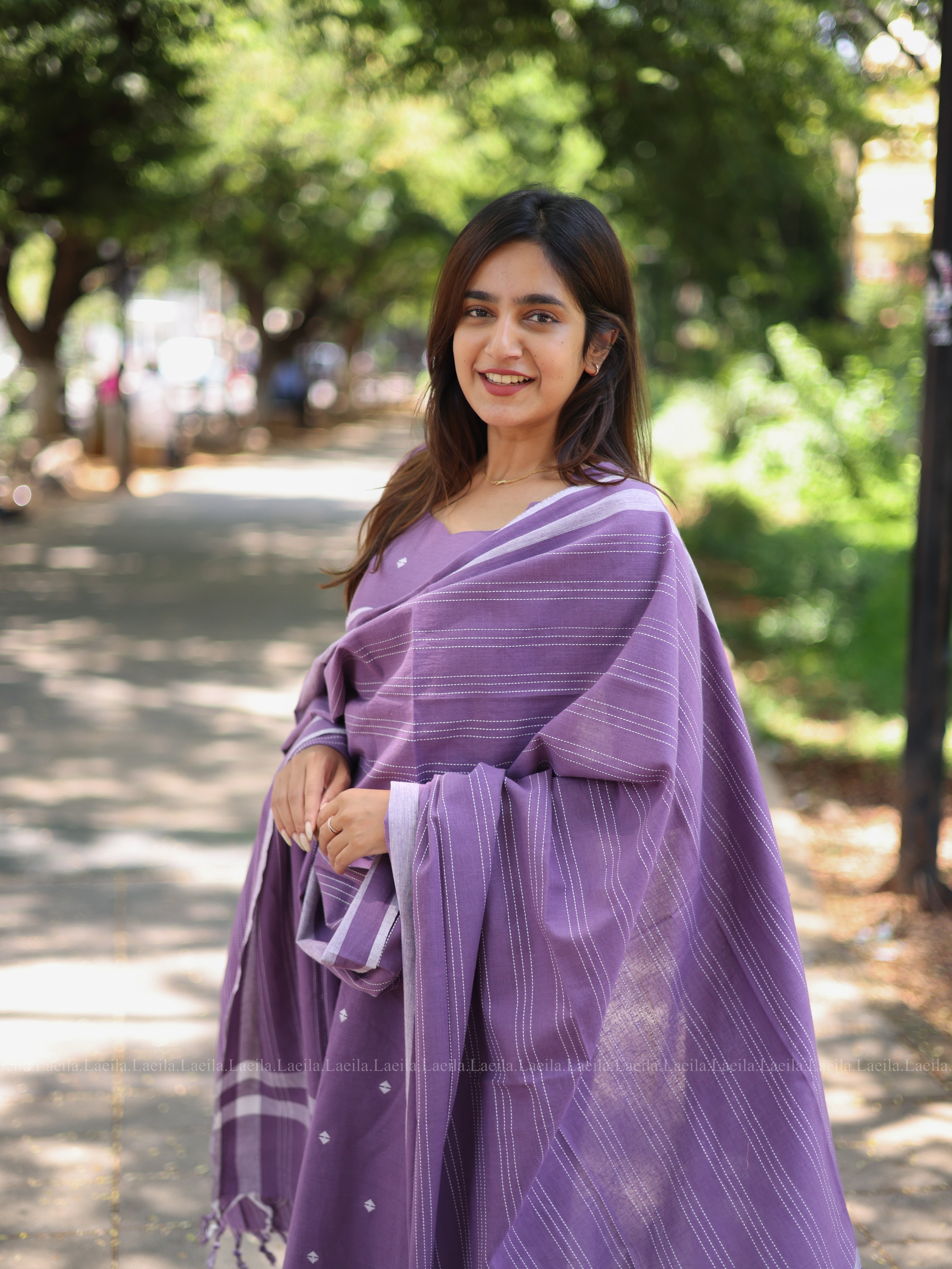 Dark lavender cotton kadhambari set