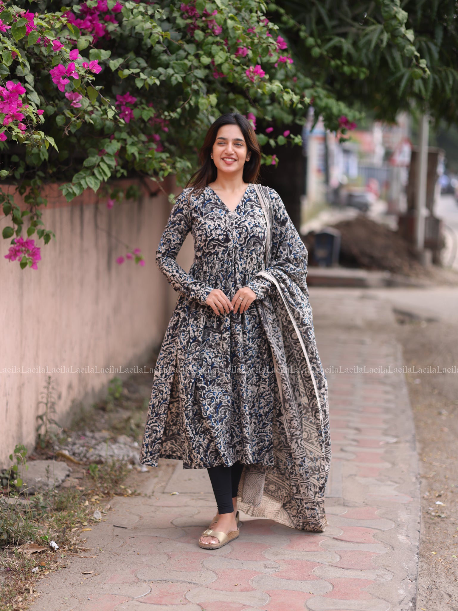 Black Alia Cut Top & Dupatta Set