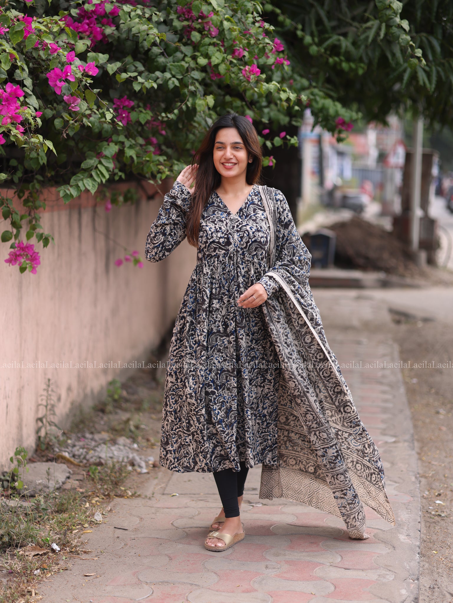 Black Alia Cut Top & Dupatta Set