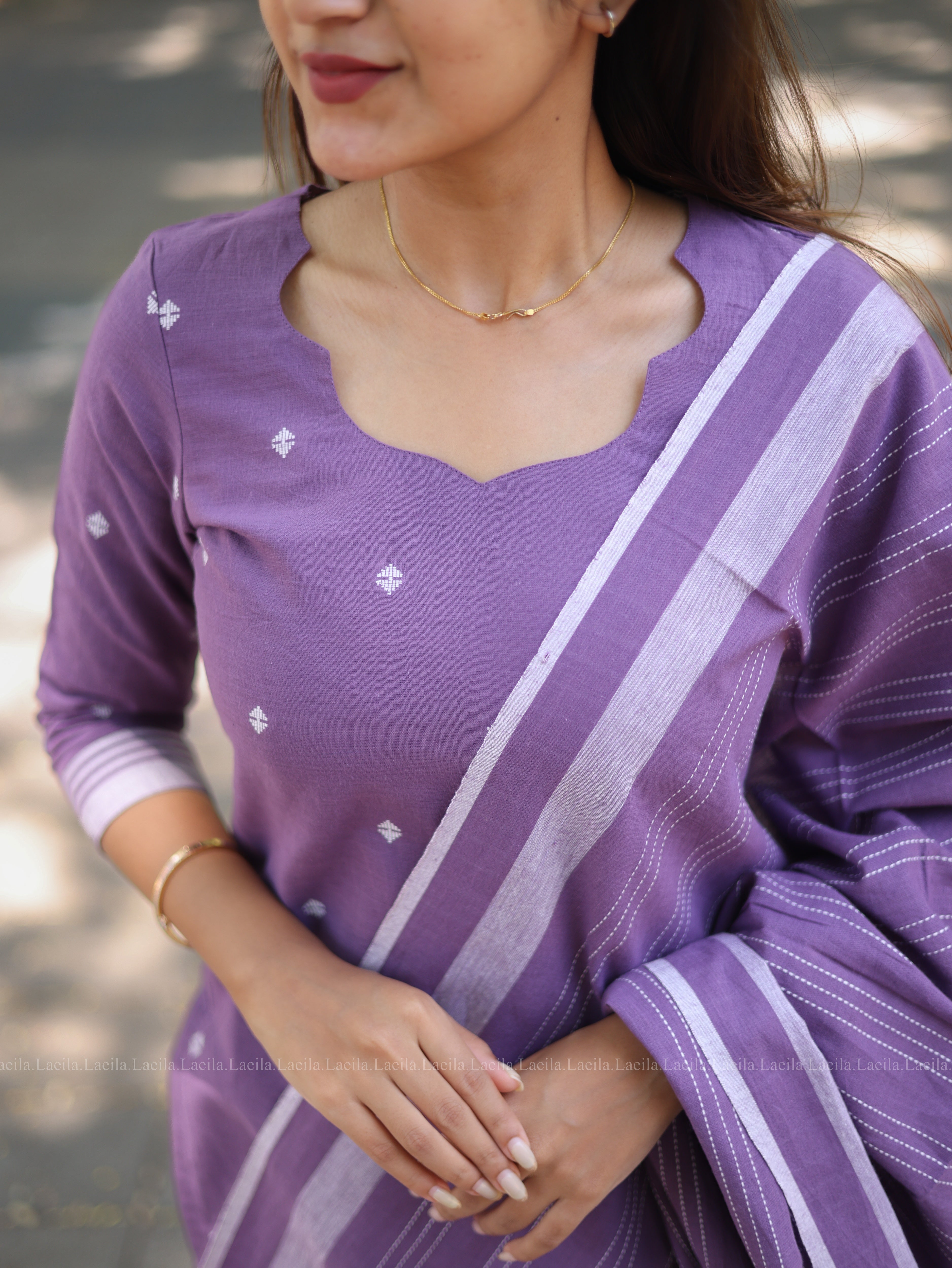 Dark lavender cotton kadhambari set