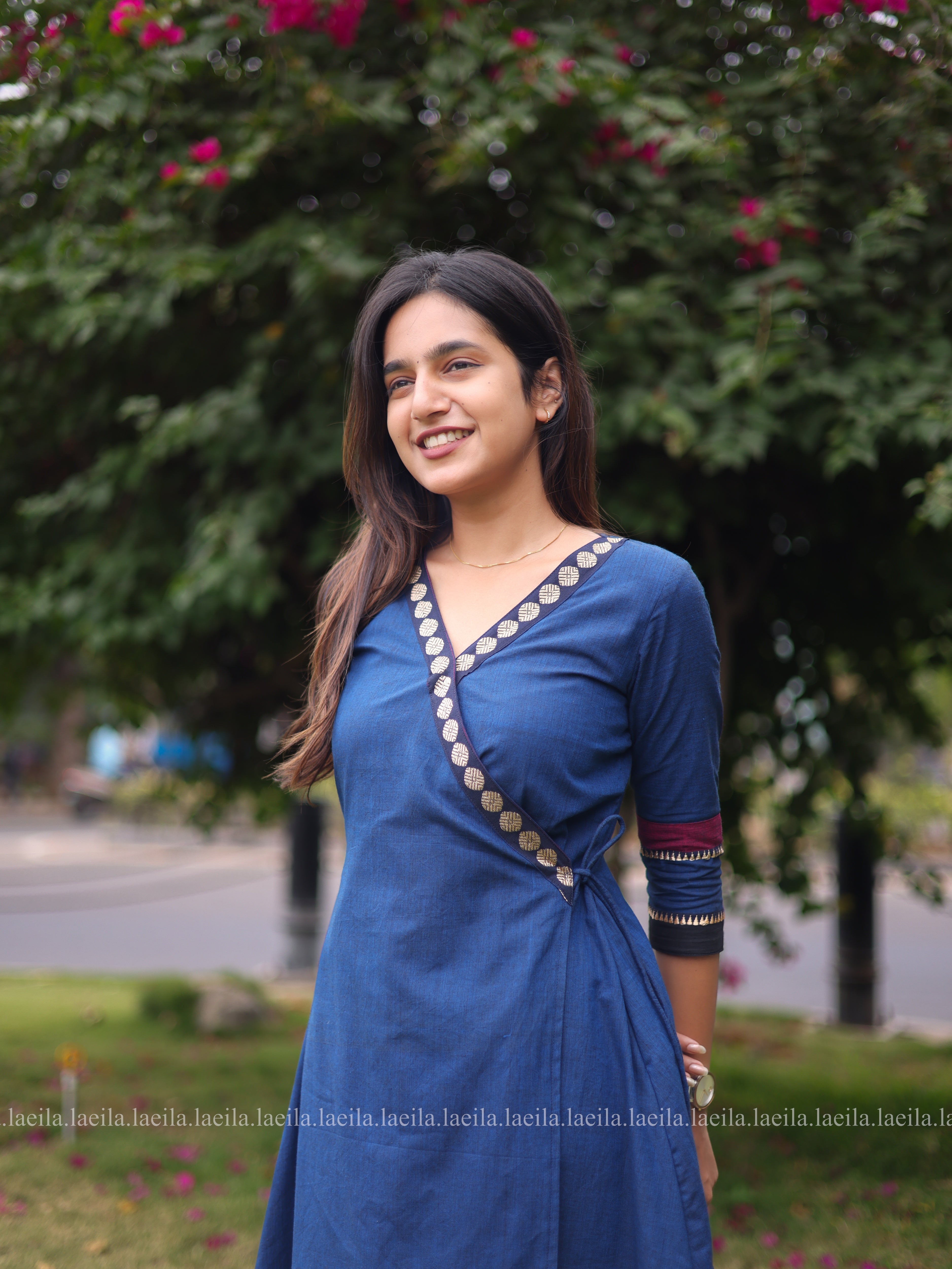 Blue Cotton Side Tie Meenakshi Kanchi top