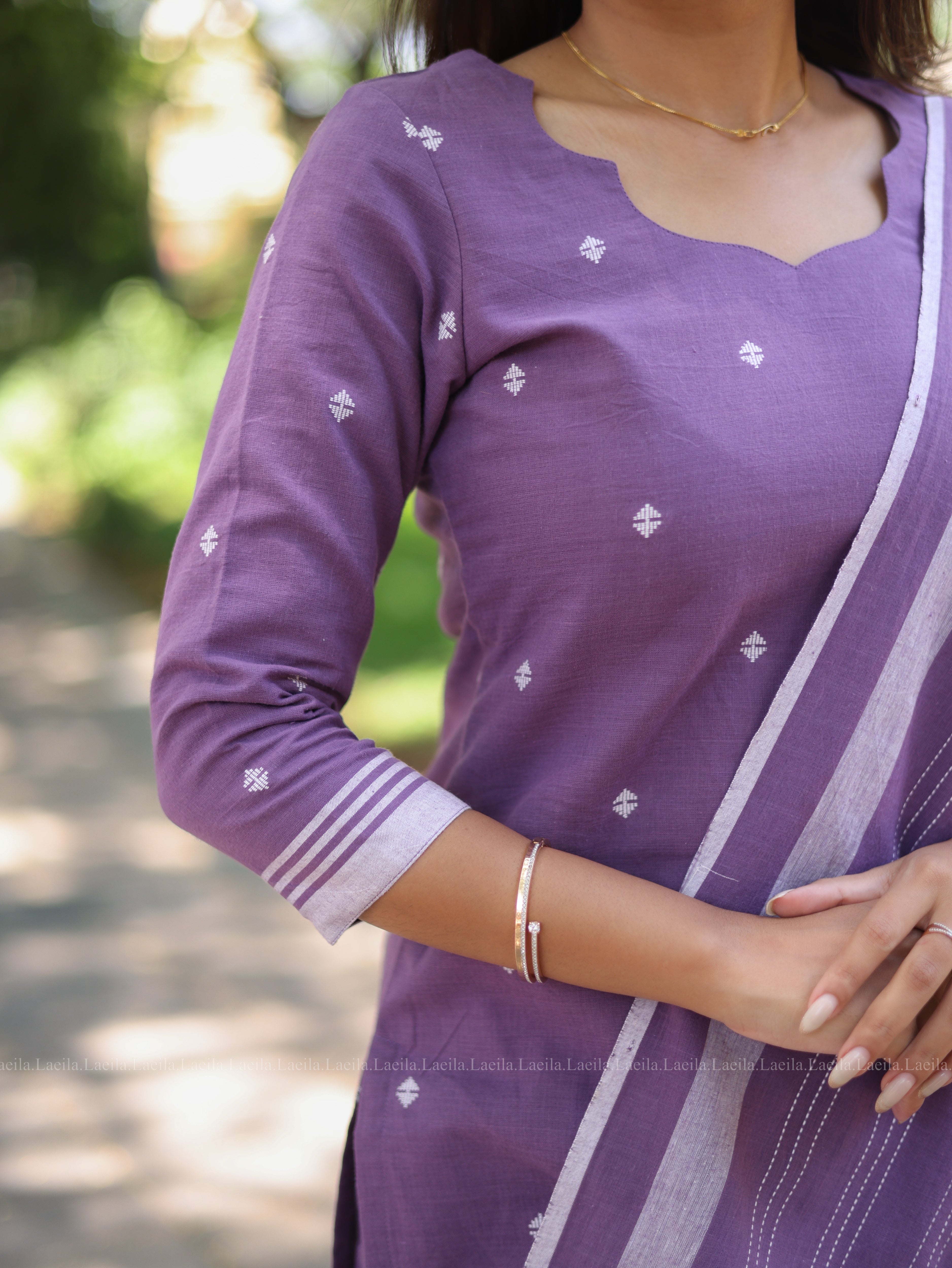 Dark lavender cotton kadhambari set