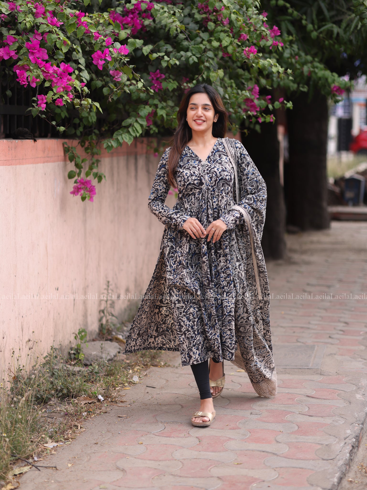 Black Alia Cut Top & Dupatta Set