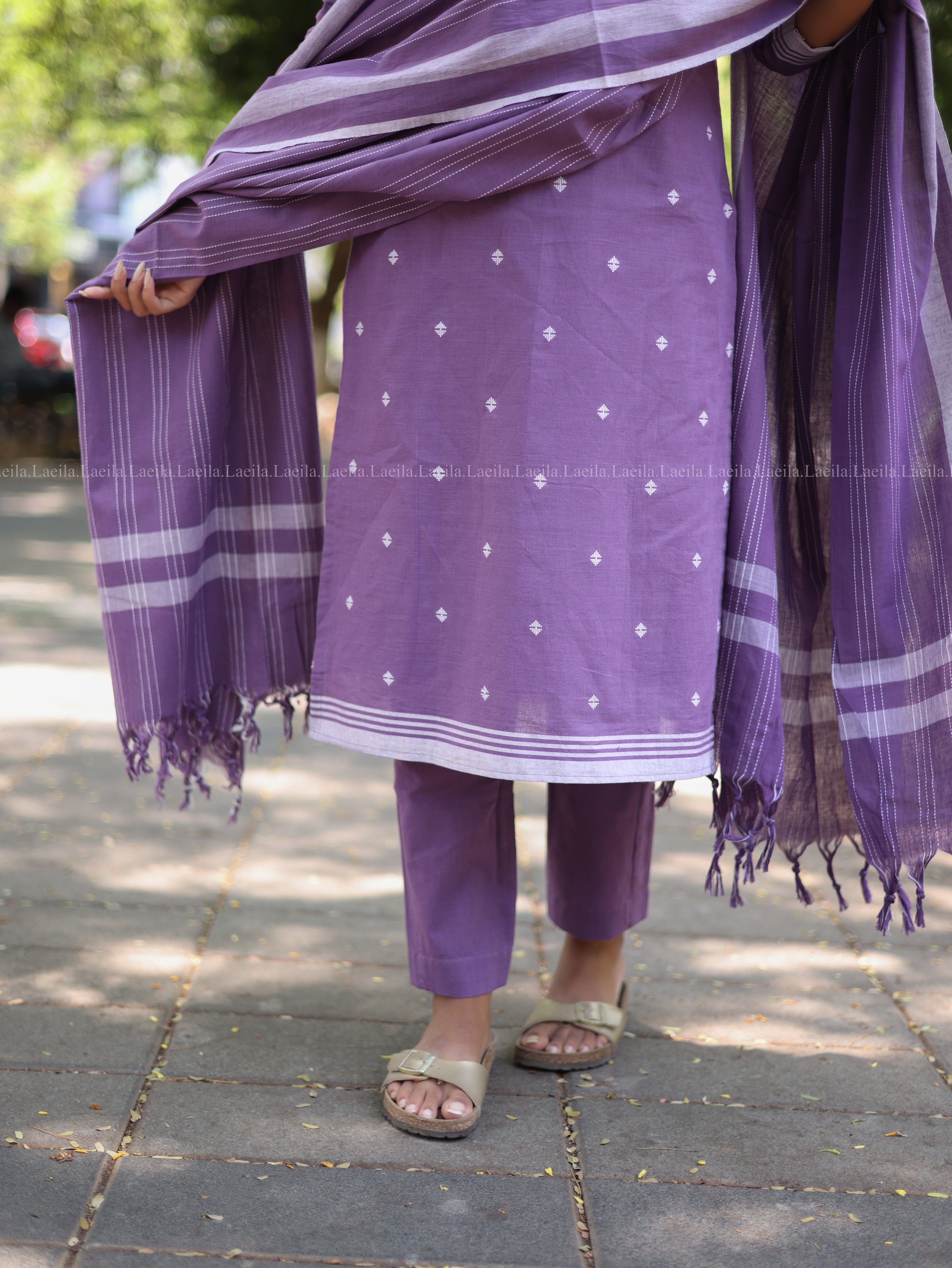 Dark lavender cotton kadhambari set