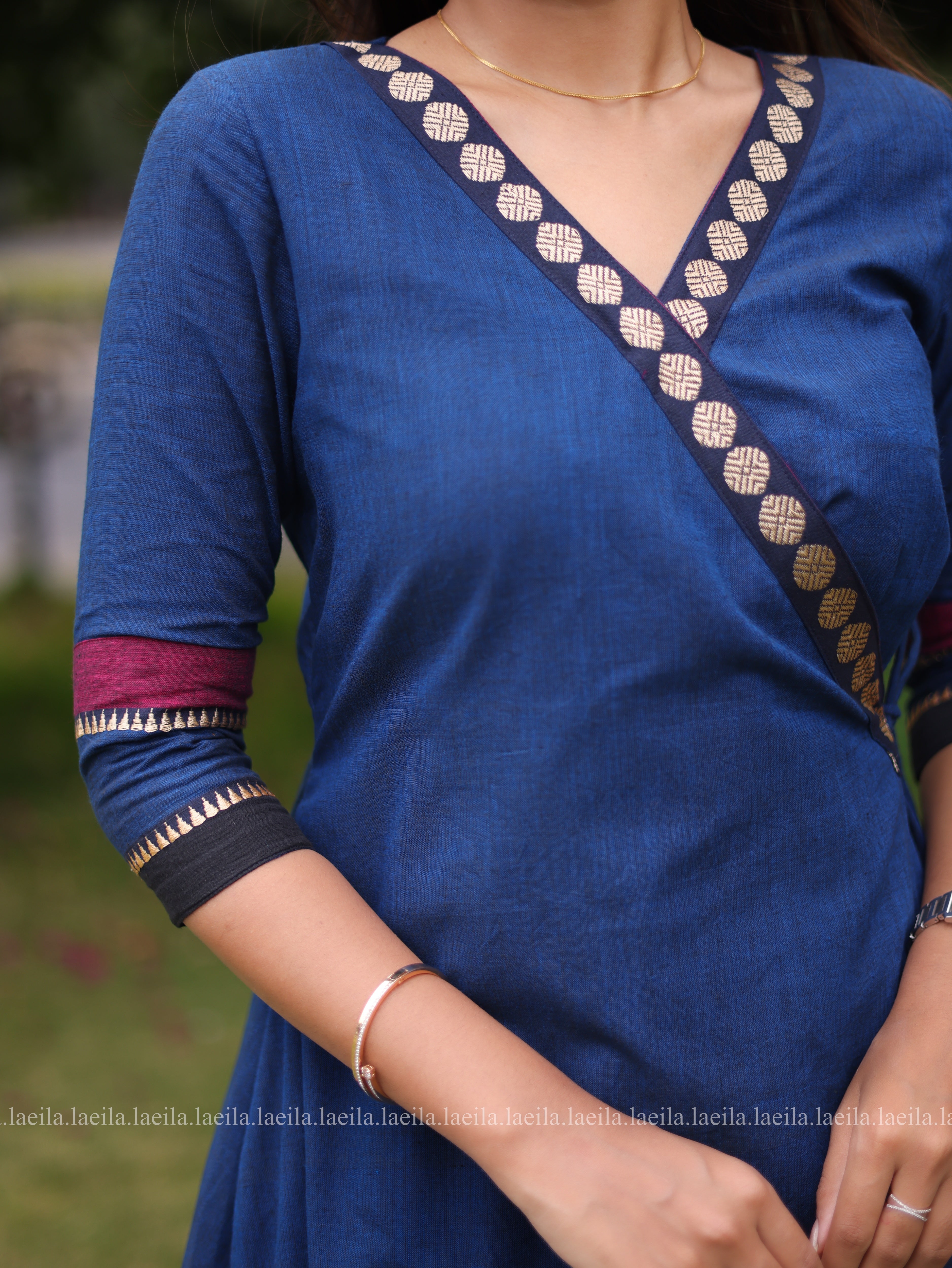 Blue Cotton Side Tie Meenakshi Kanchi top