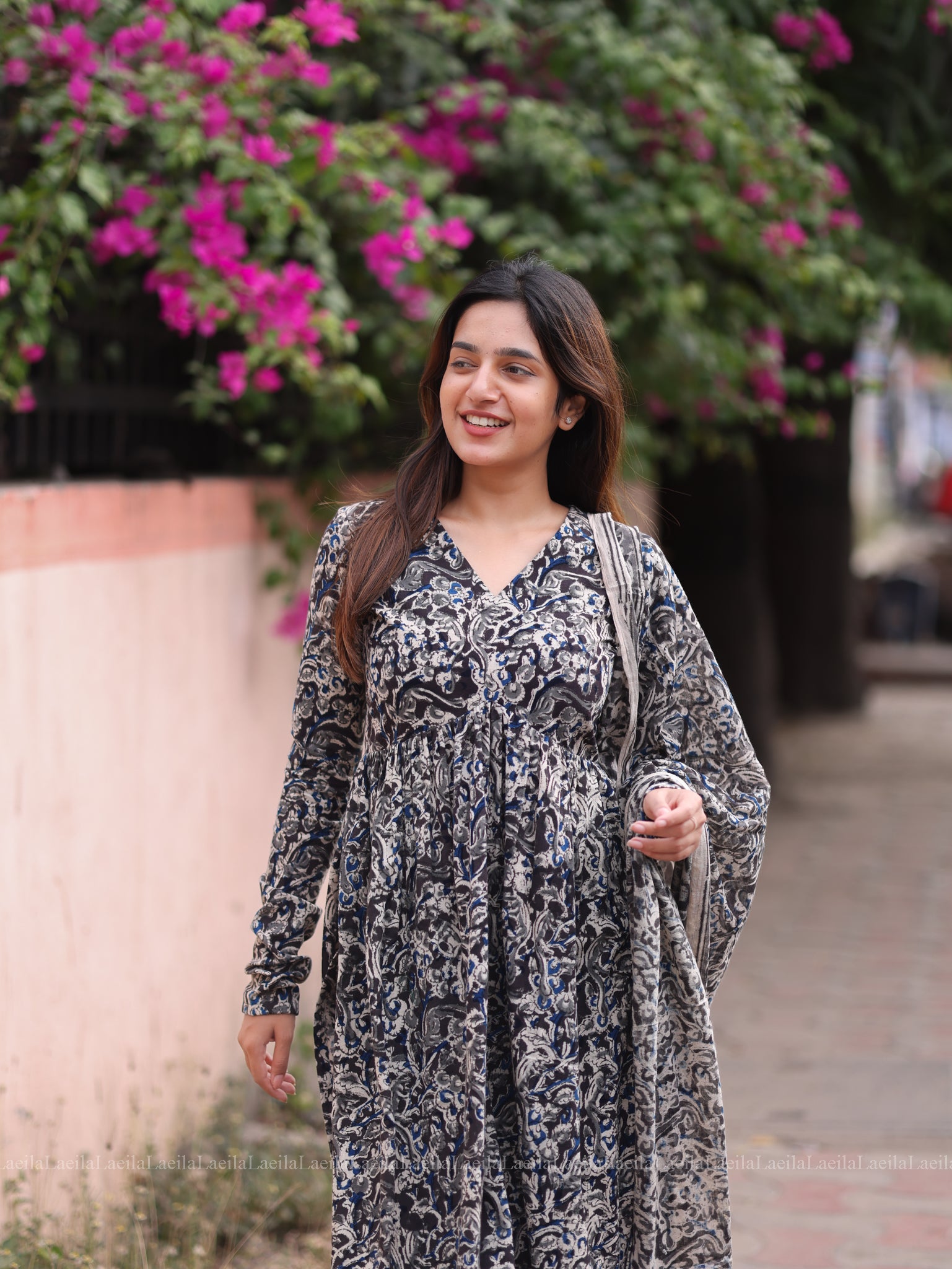 Black Alia Cut Top & Dupatta Set