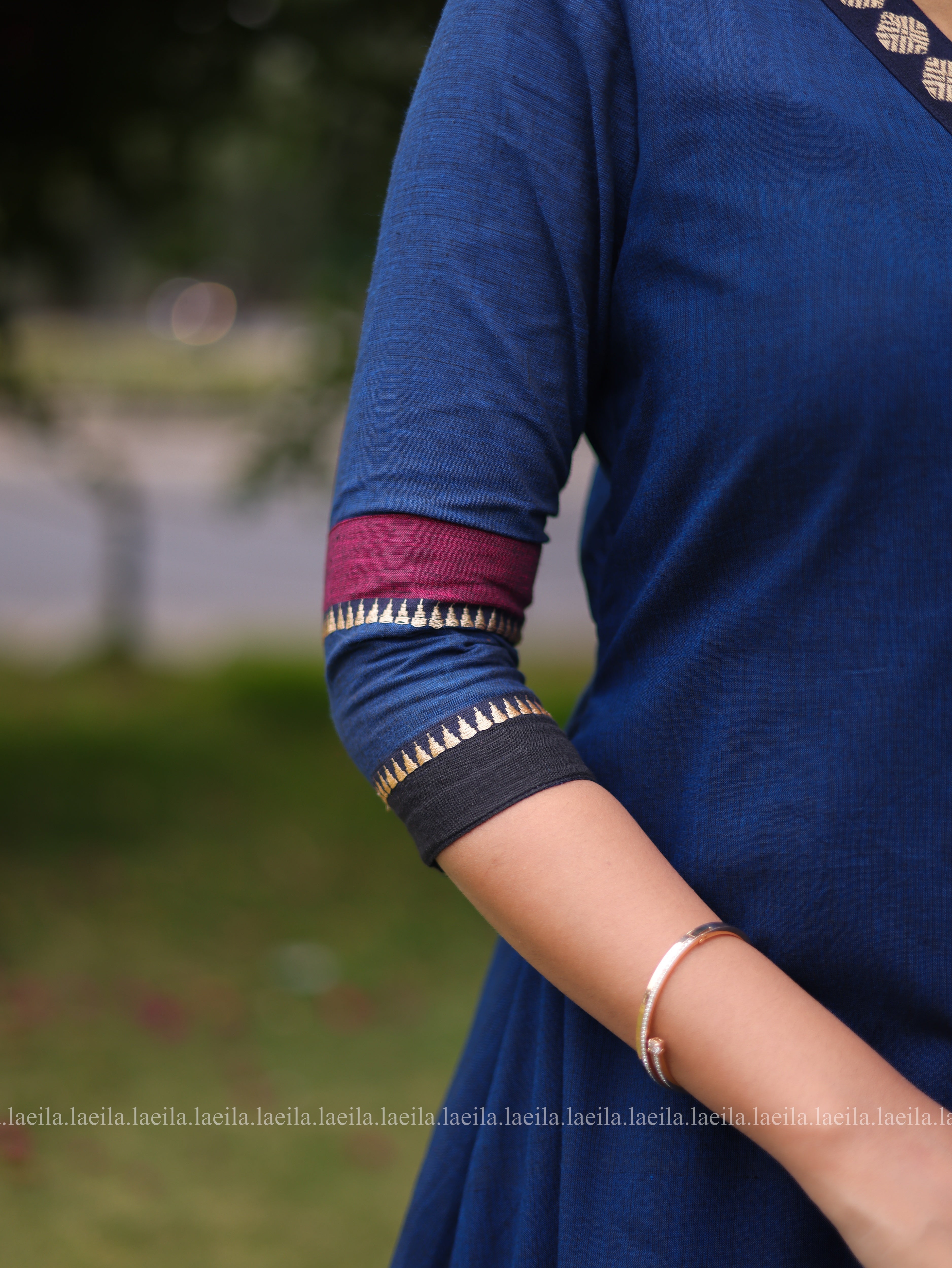 Blue Cotton Side Tie Meenakshi Kanchi top
