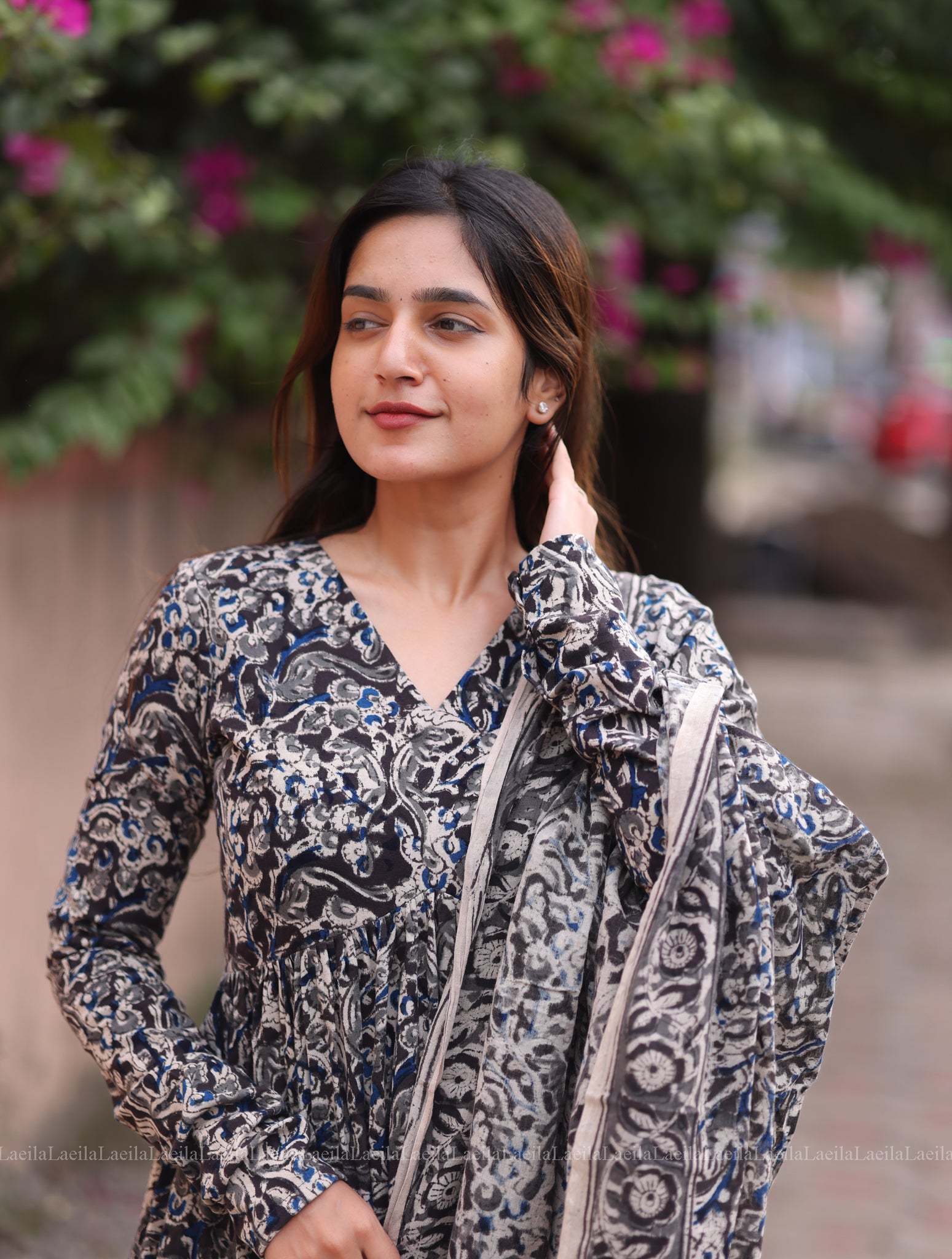 Black Alia Cut Top & Dupatta Set