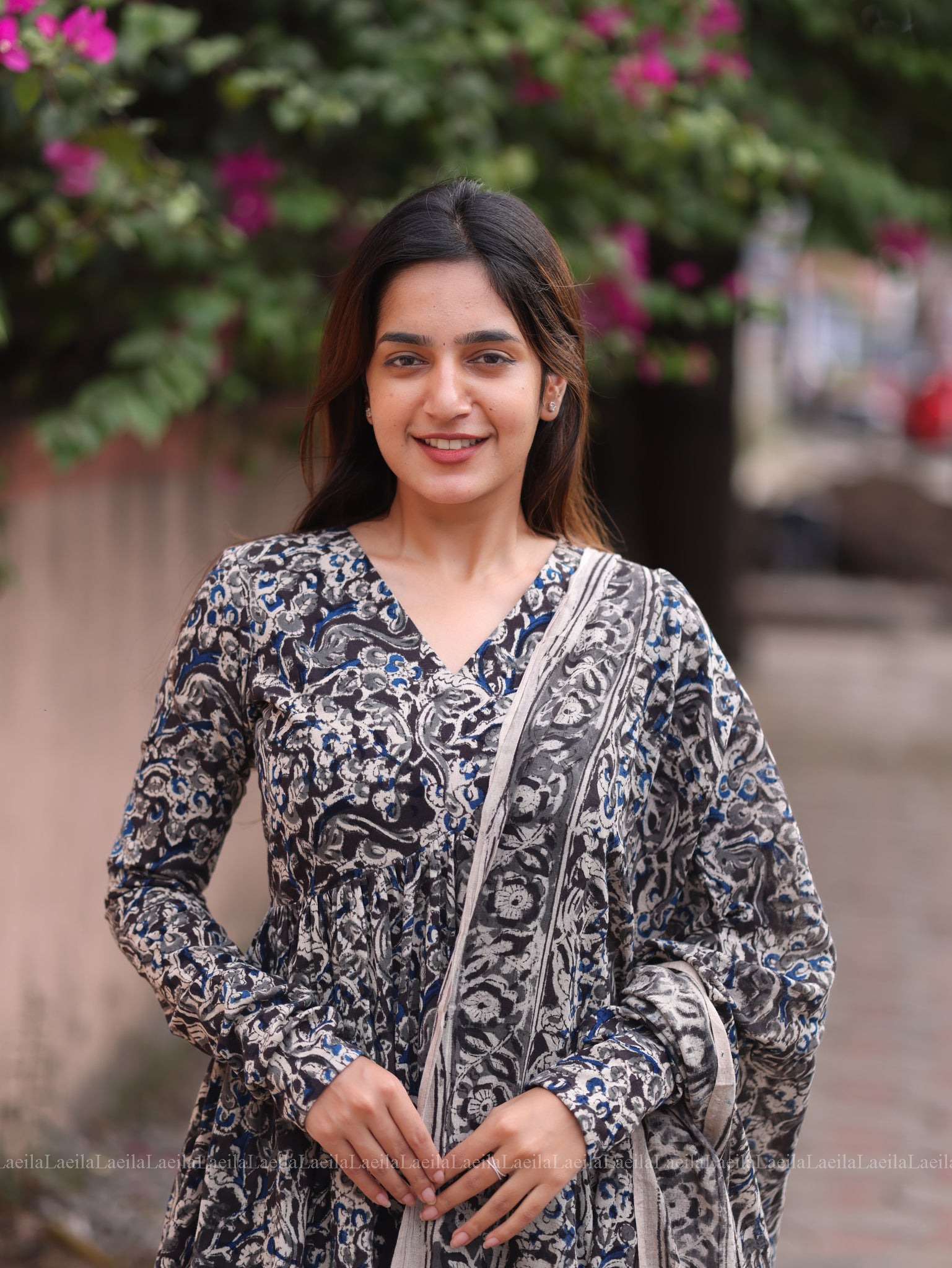 Black Alia Cut Top & Dupatta Set