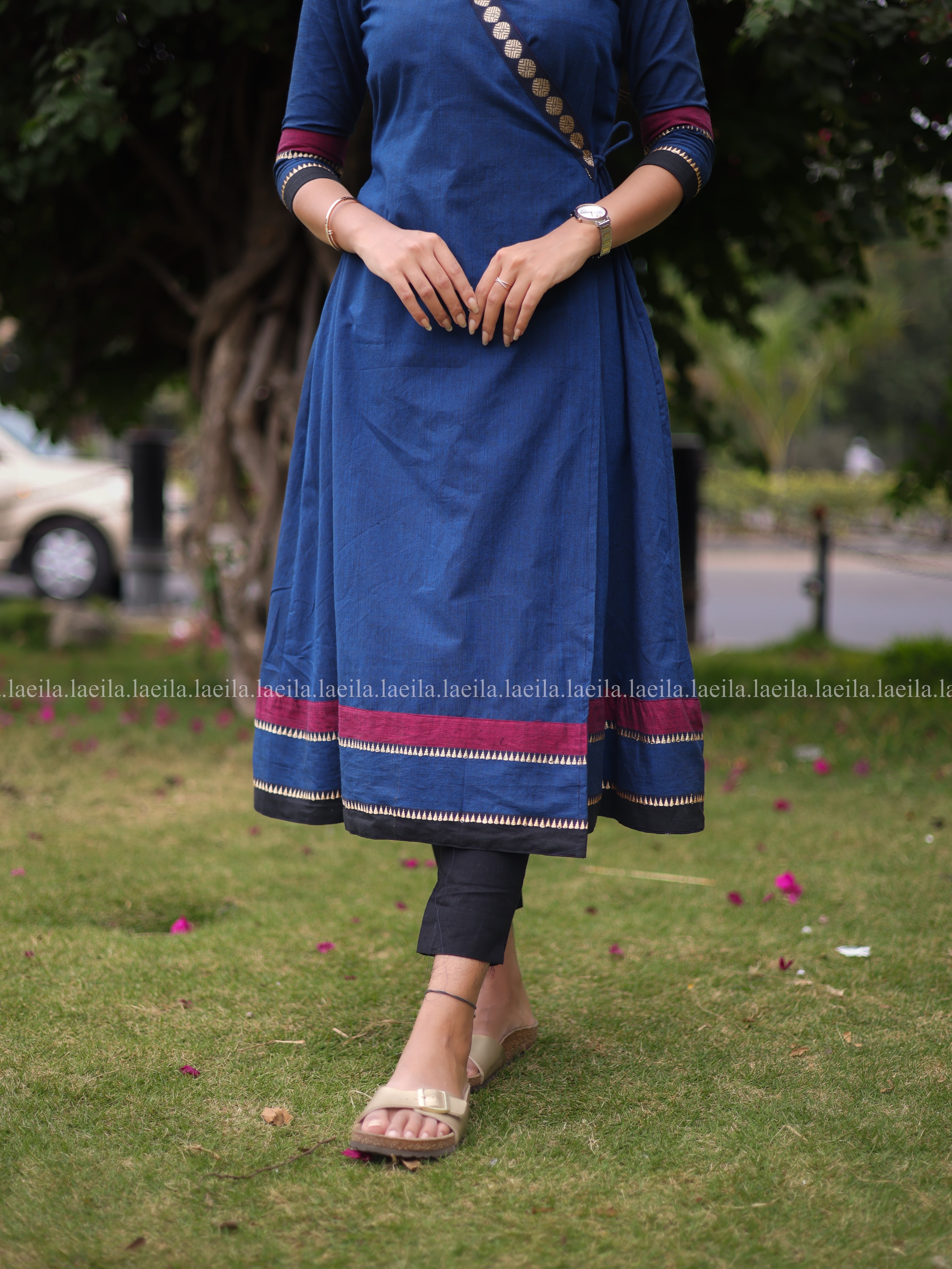 Blue Cotton Side Tie Meenakshi Kanchi top