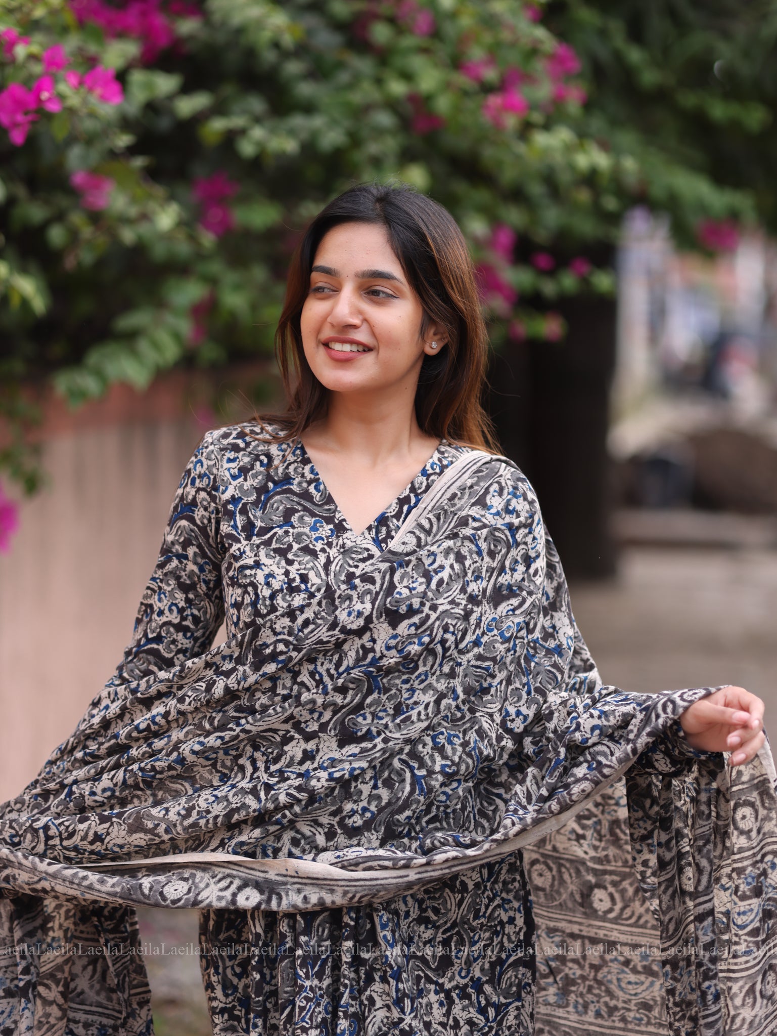 Black Alia Cut Top & Dupatta Set