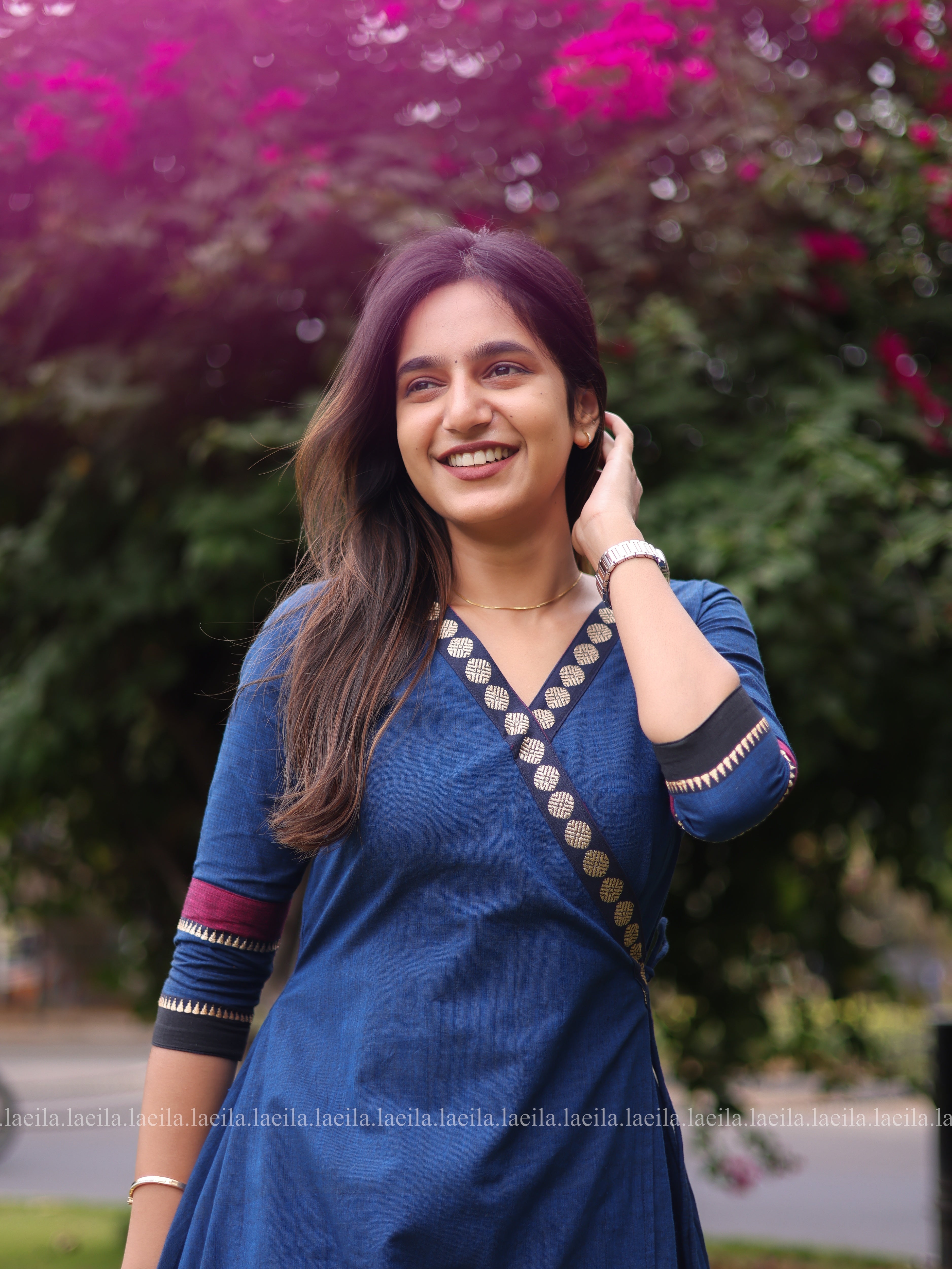 Blue Cotton Side Tie Meenakshi Kanchi top