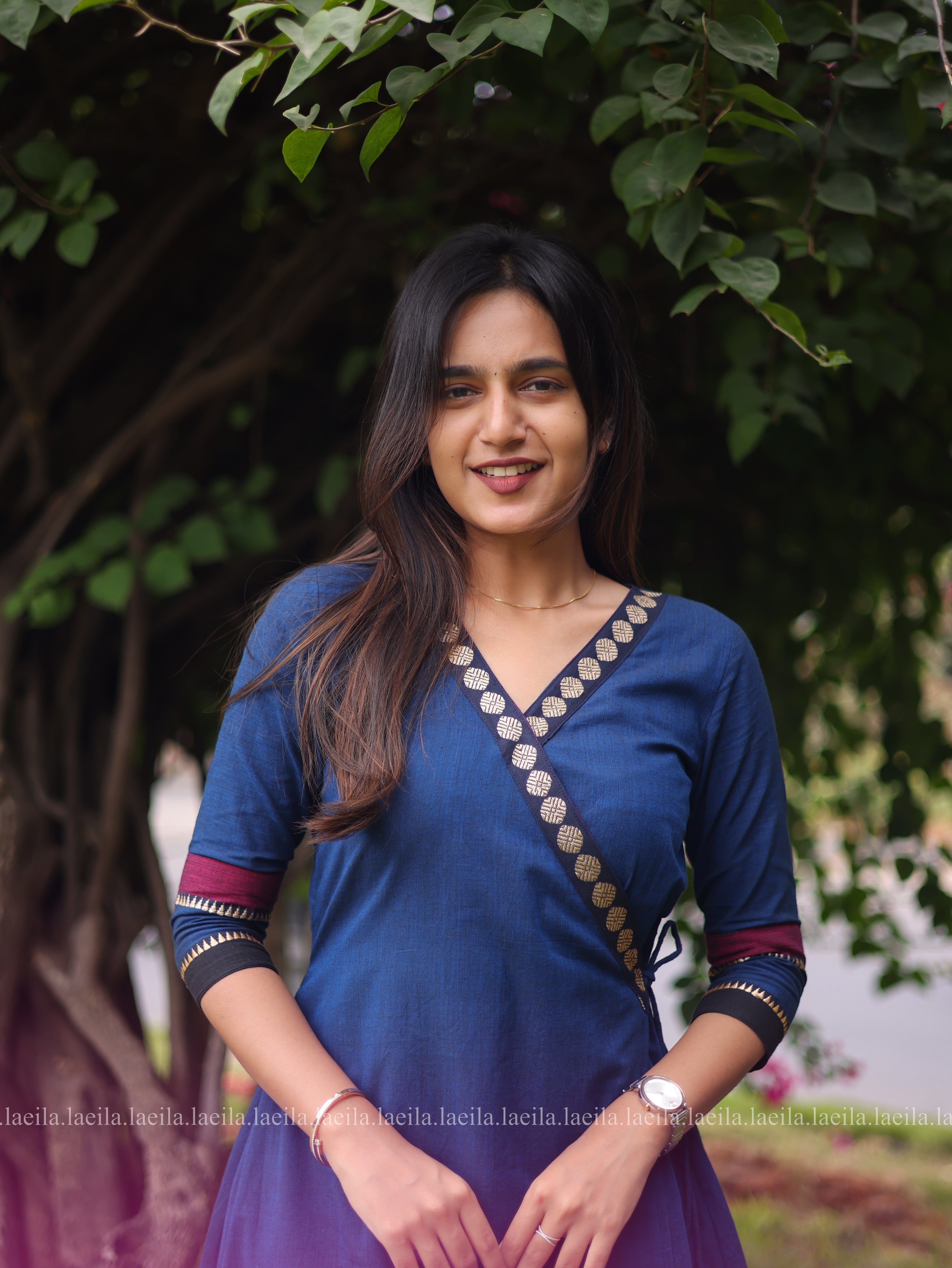 Blue Cotton Side Tie Meenakshi Kanchi top