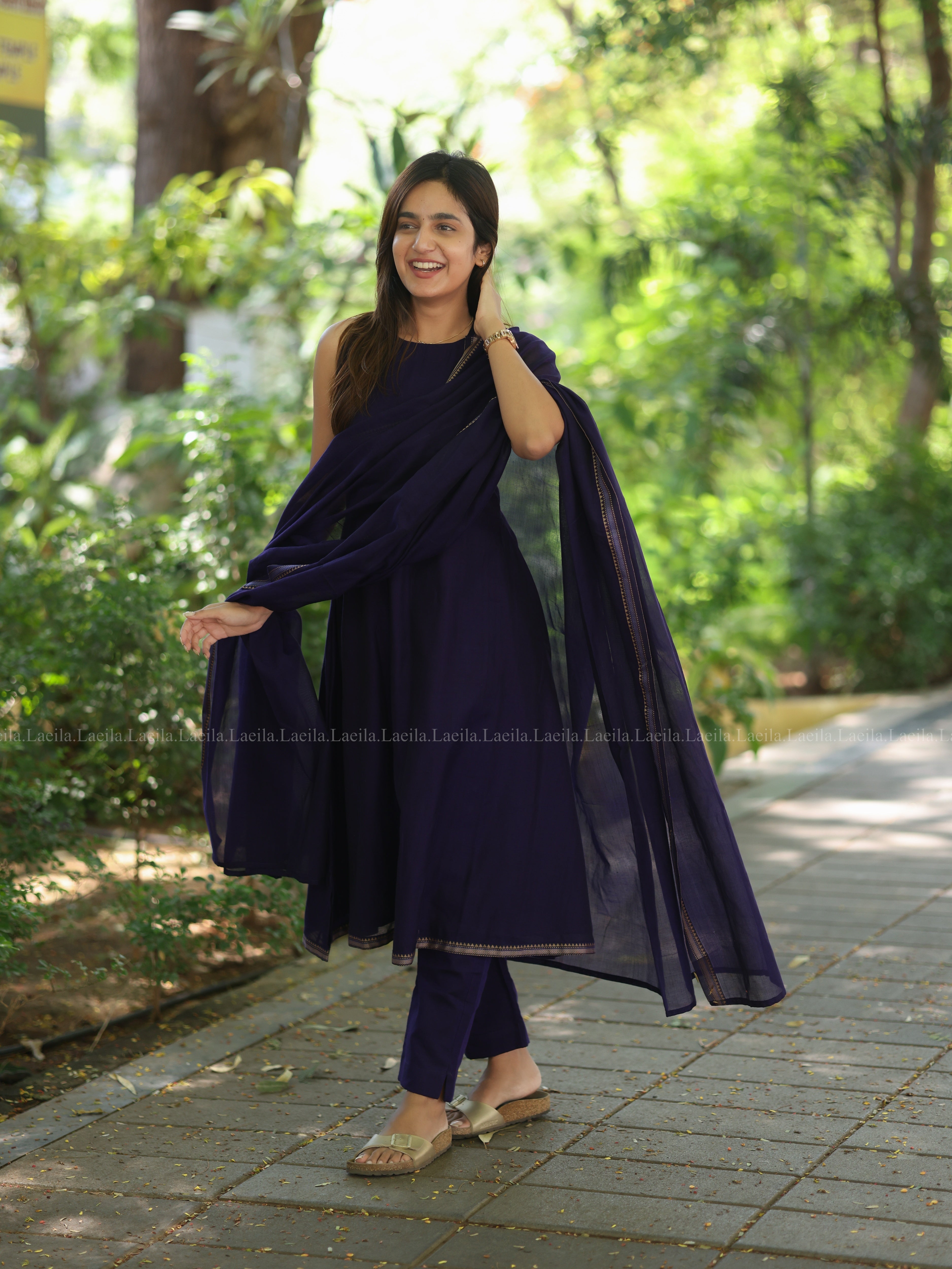 Purple Malar Narayanpet Salwar Set (Top & Dupatta)