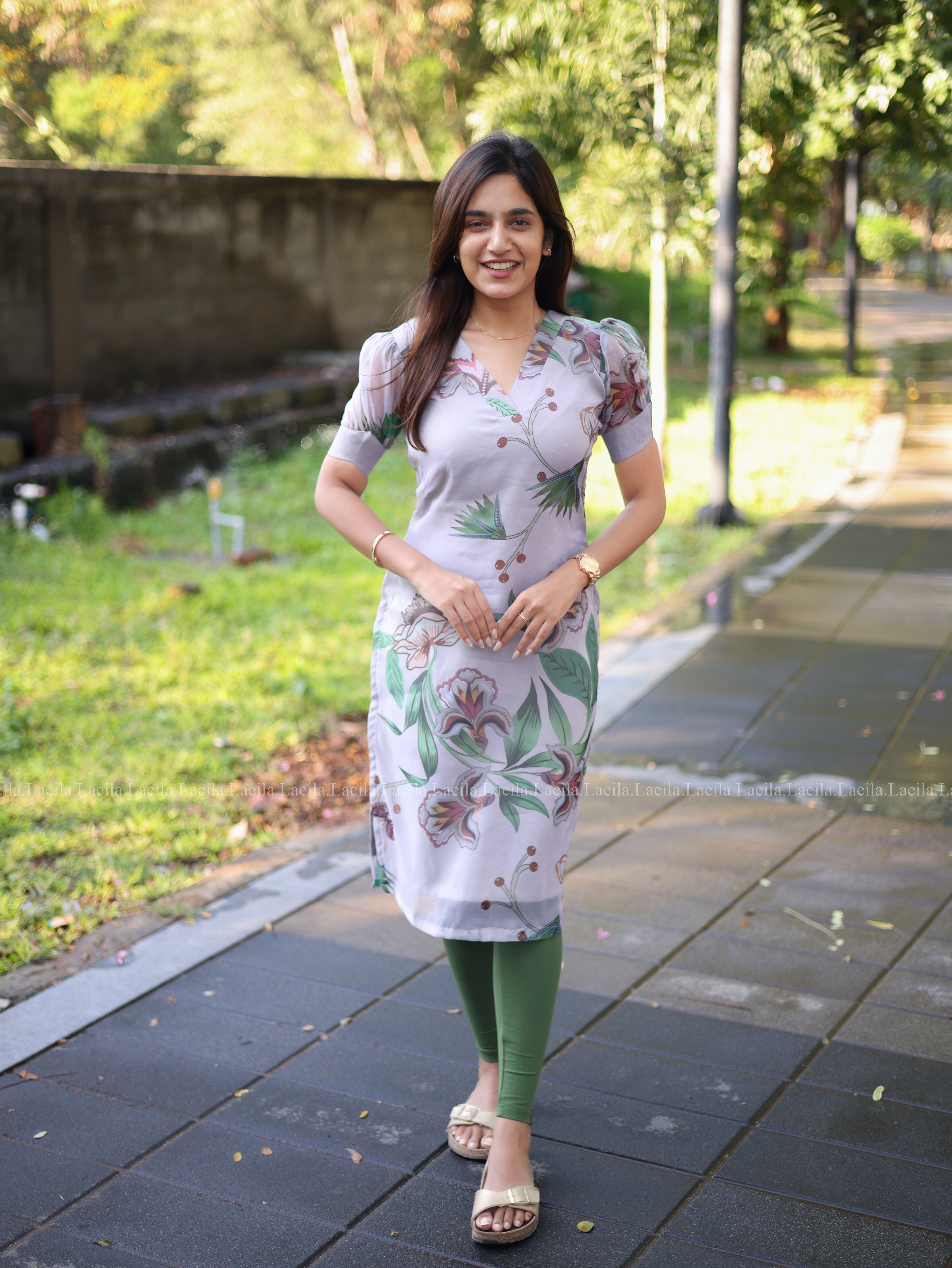 Light Grey Floral organza Top
