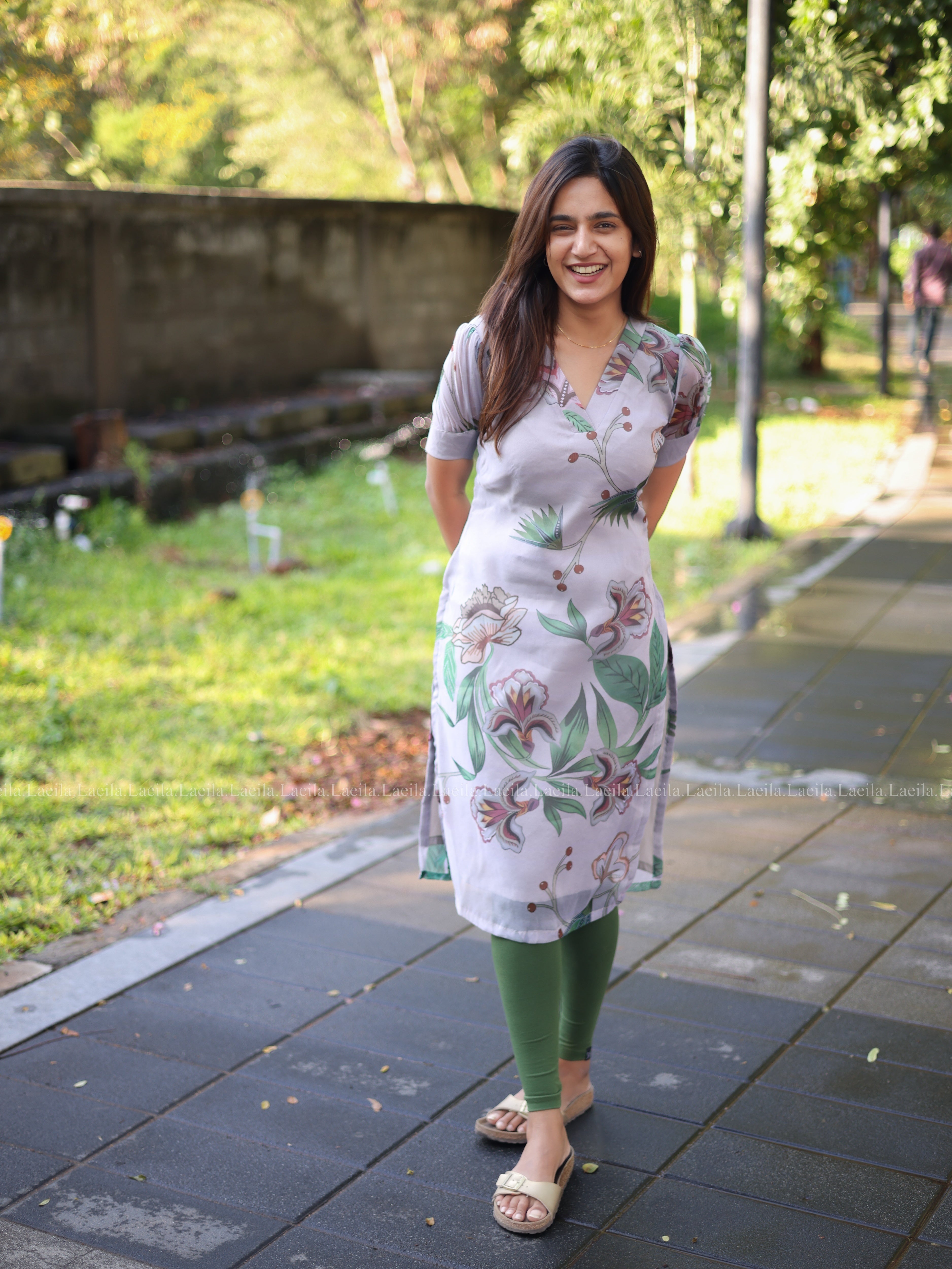 Light Grey Floral organza Top