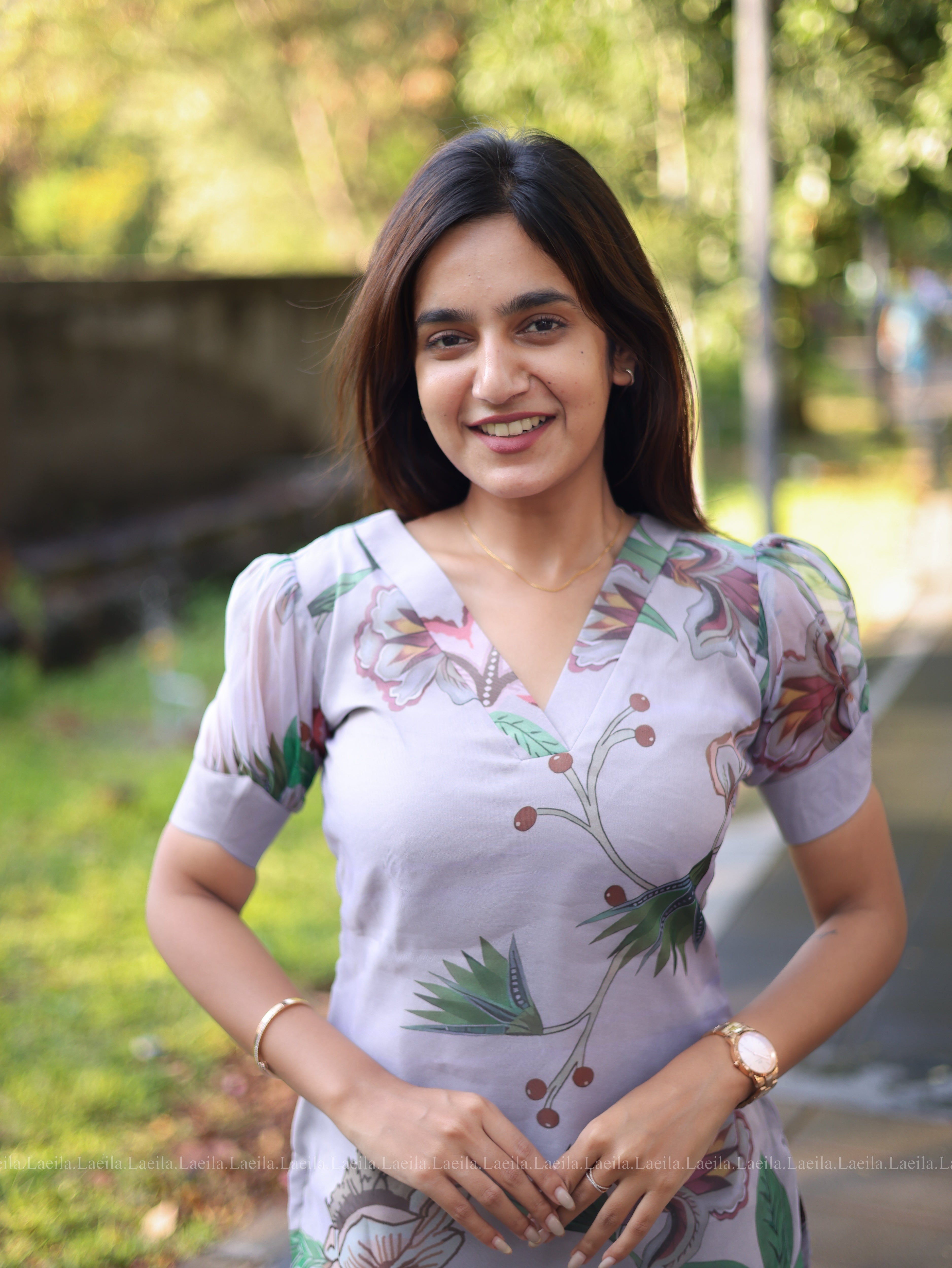 Light Grey Floral organza Top