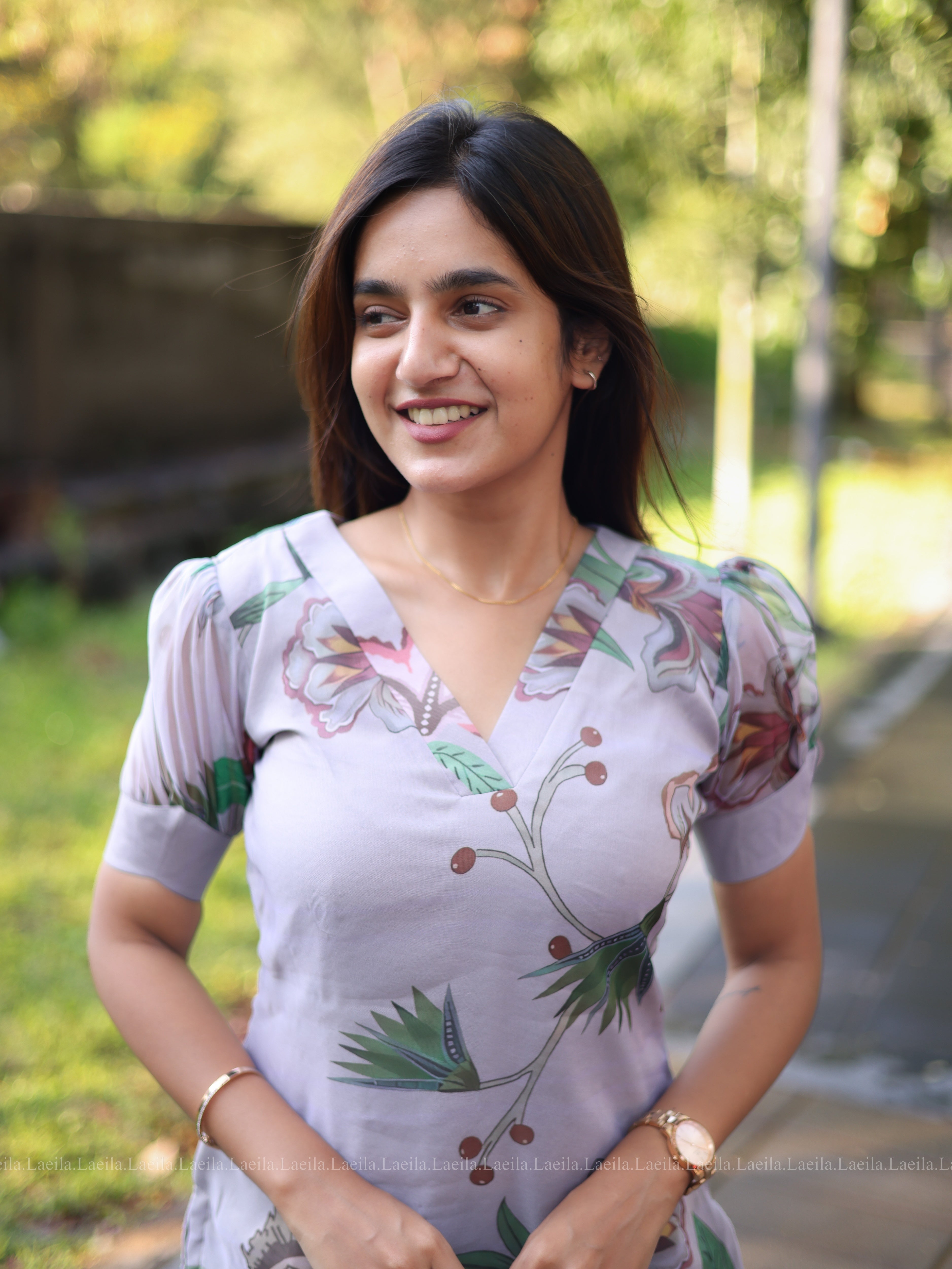 Light Grey Floral organza Top