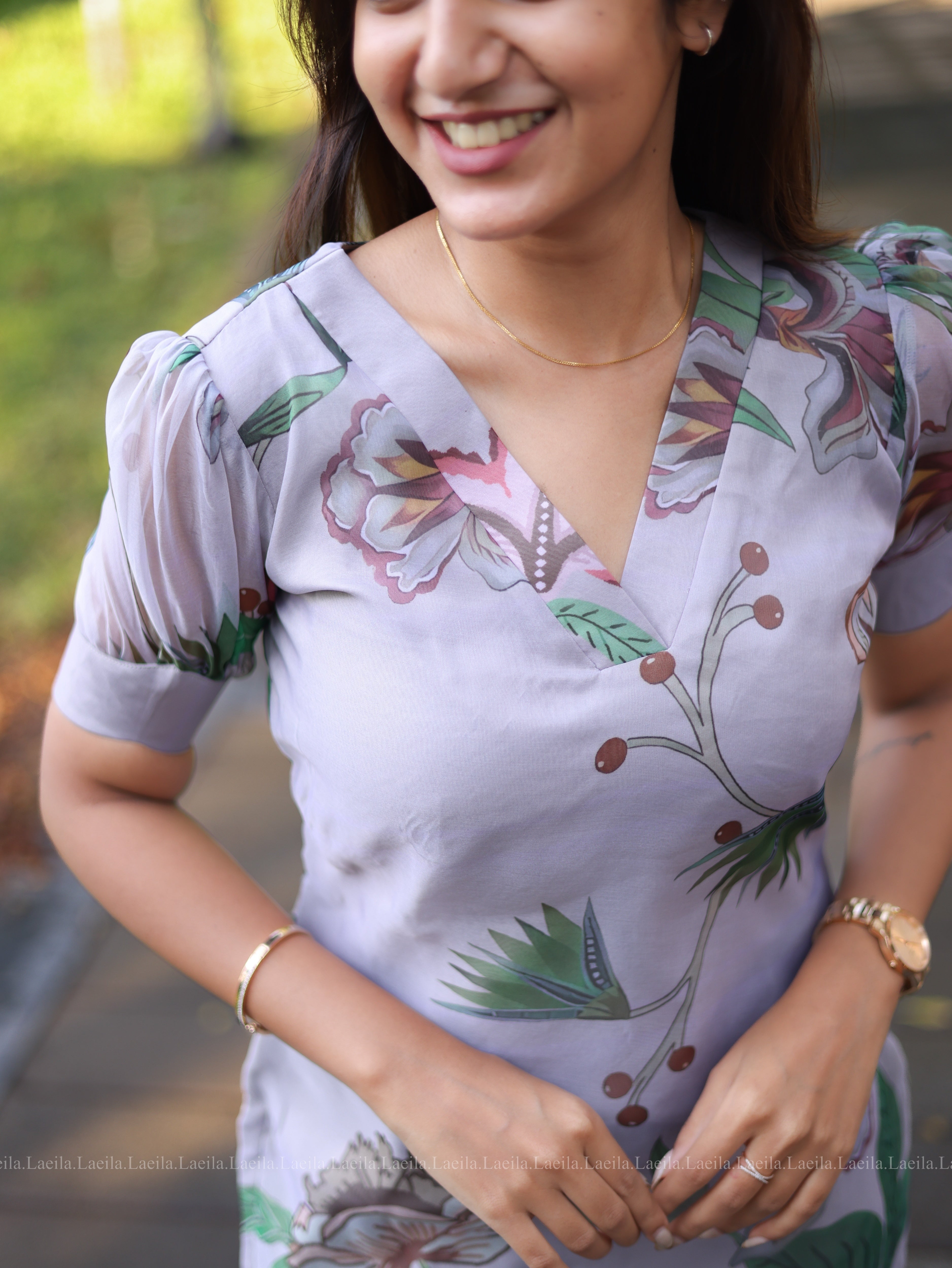 Light Grey Floral organza Top