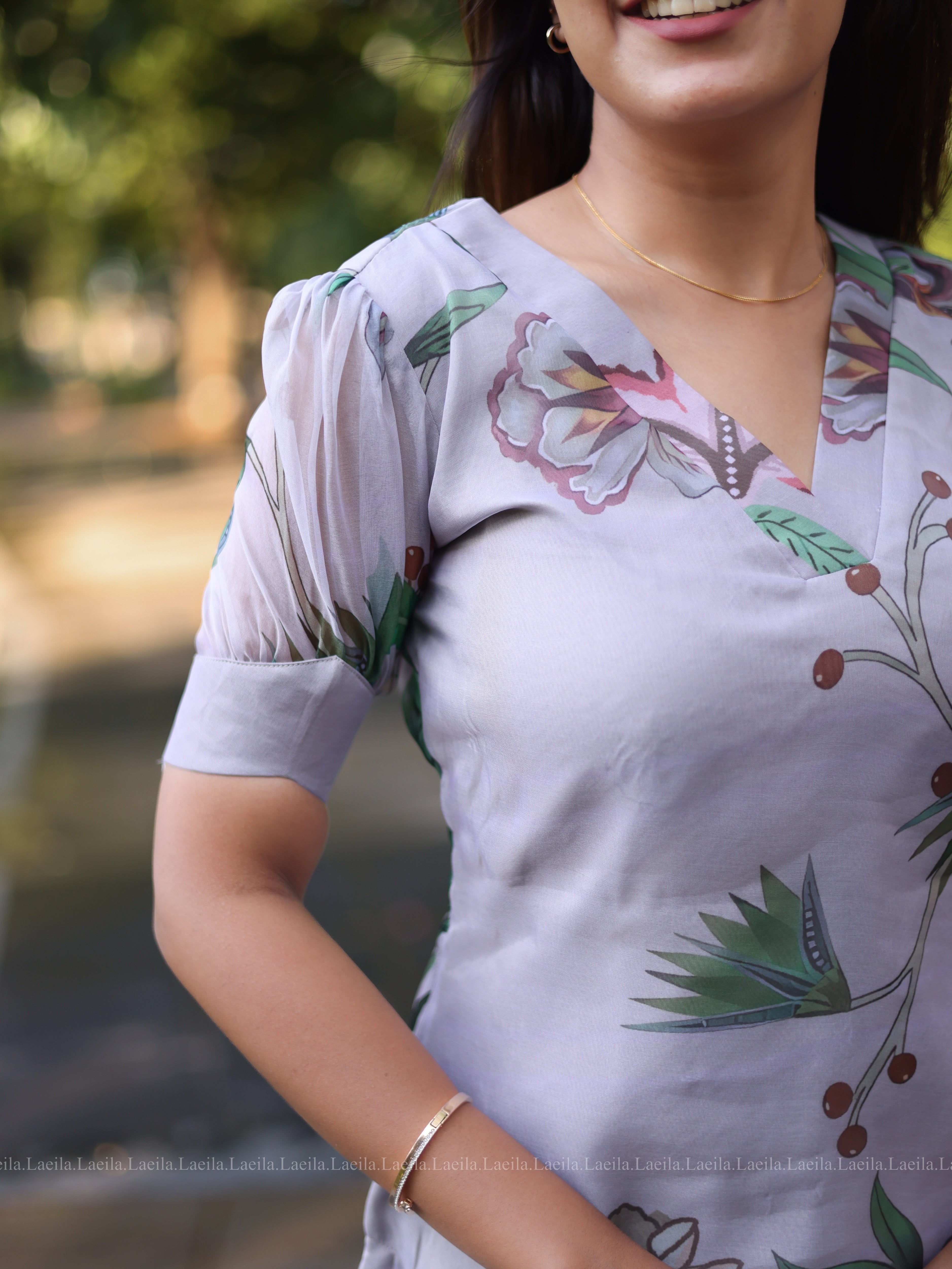 Light Grey Floral organza Top