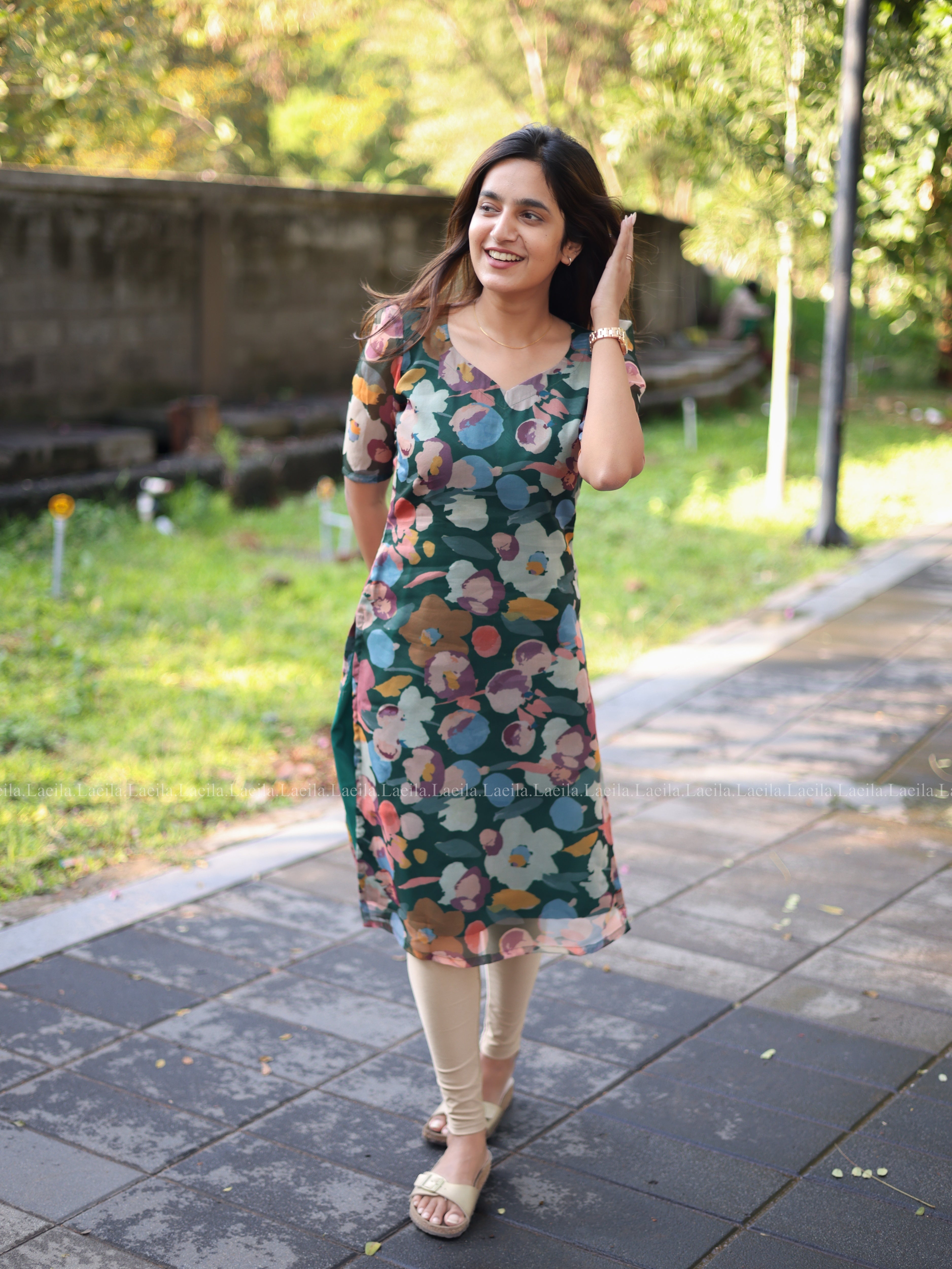 Green Floral organza Top