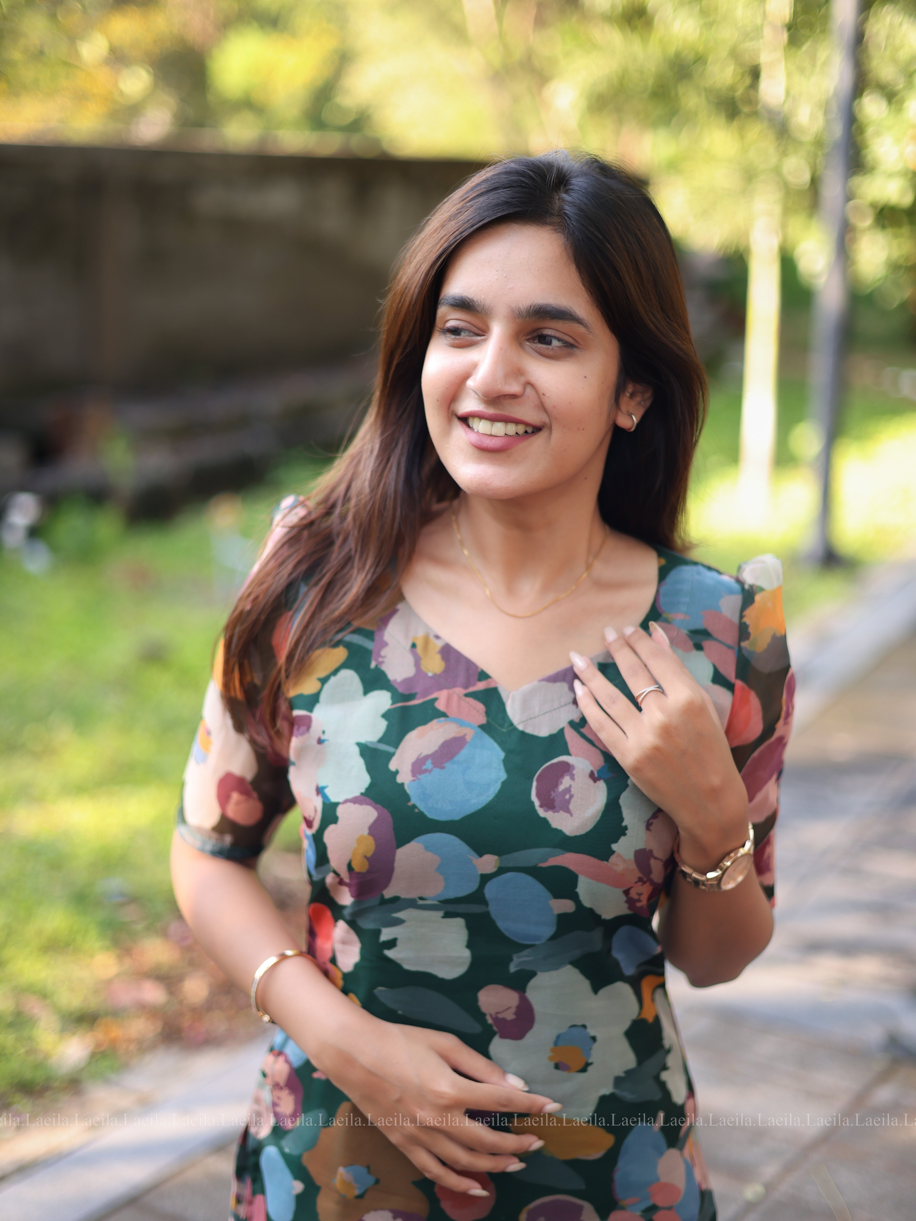 Green Floral organza Top