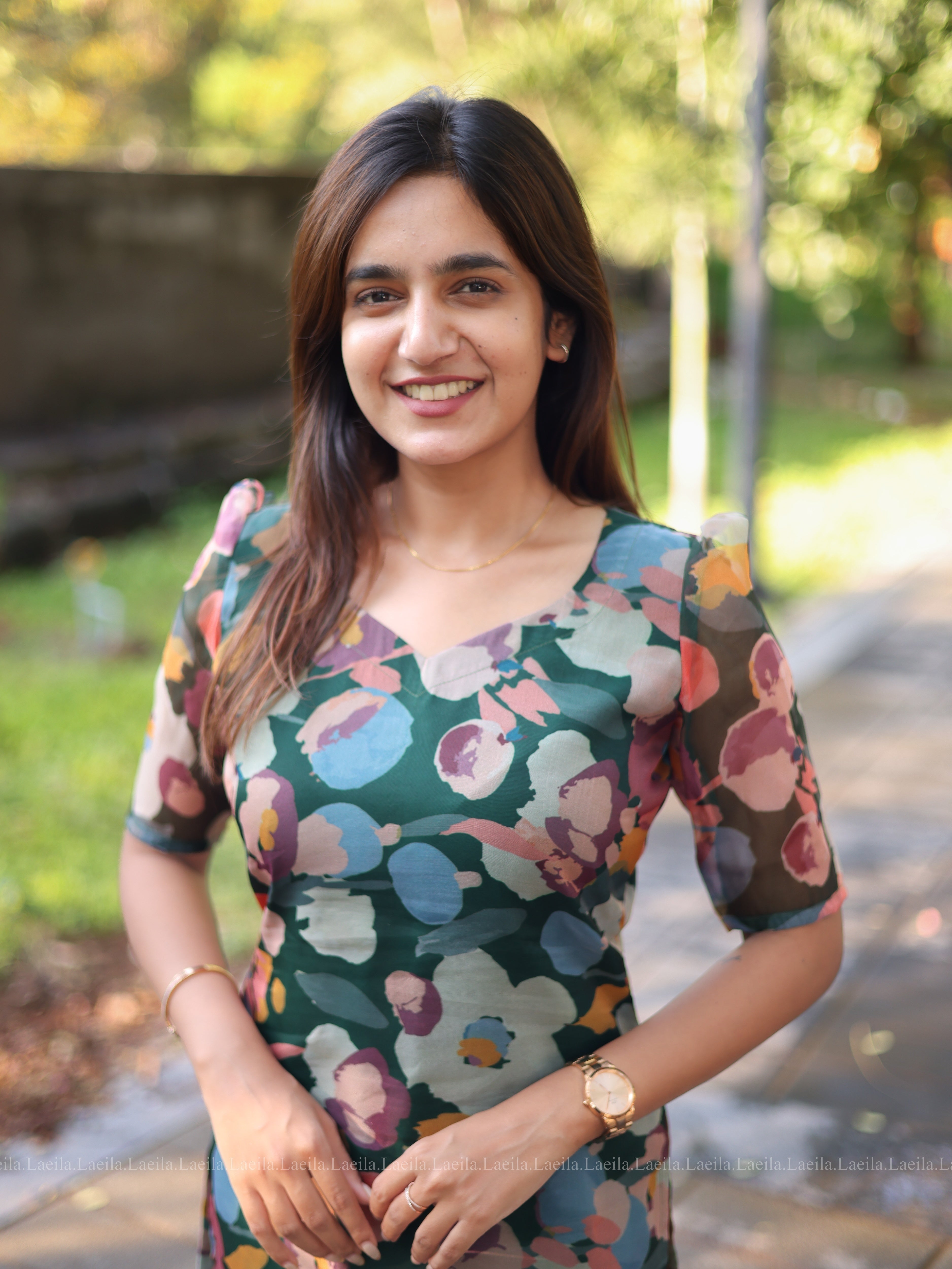 Green Floral organza Top