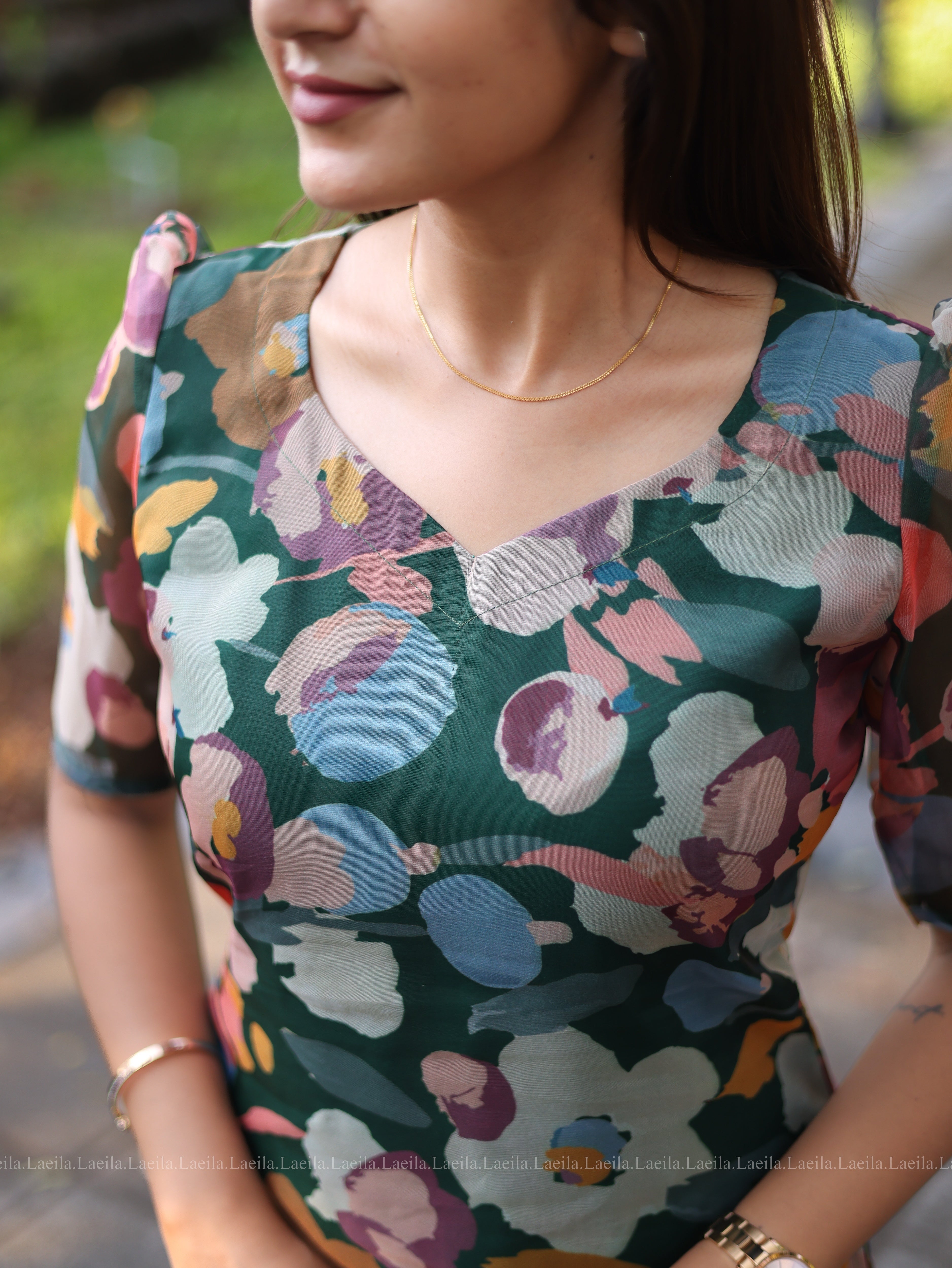 Green Floral organza Top