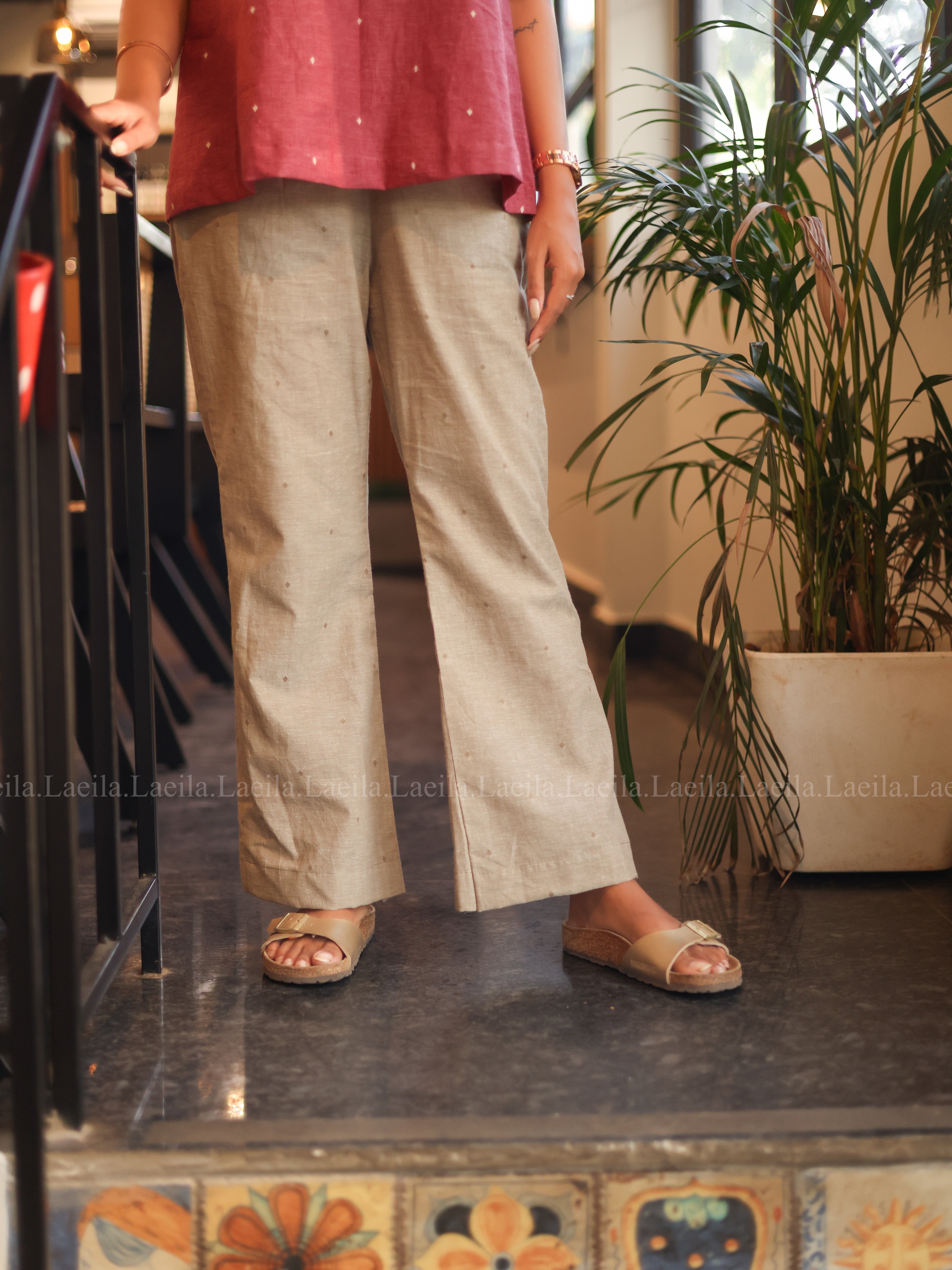 Foxy Pink Hayati Top & Beige Pant Set